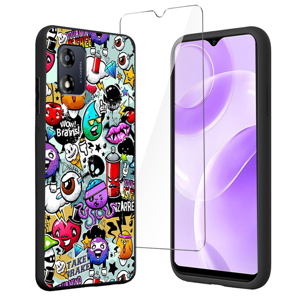 BMPNLSZ Custodia per Motorola Moto E15, Morbido TPU Silicone Case Gel Sottile Cover Pellicola Protettiva in Vetro Temperato per Motorola Moto E15 - OYLLM22 BMPNLSZ Custodia per Motorola Moto E15, Morbido TPU Silicone Case Gel Sottile Cover Pellicola Protettiva in Vetro Temperato per Motorola Moto E15 - OYLLM22