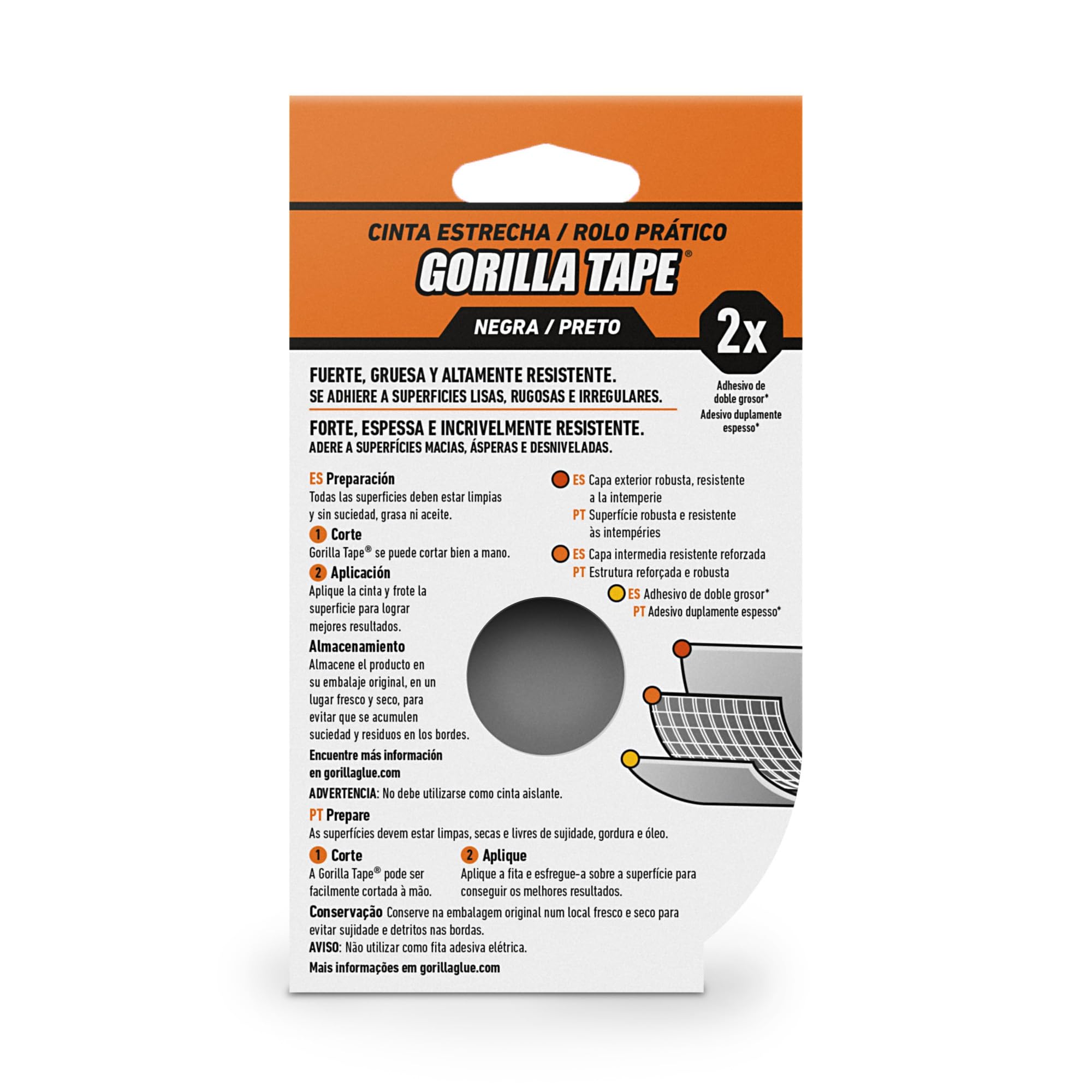 GORILLA Tape - Cinta Americana Negra, 9 m x 25 mm | Agarre Extrafuerte en Superficies Rugosas e Irregulares | Tricapa y Resistente a las Intemperies