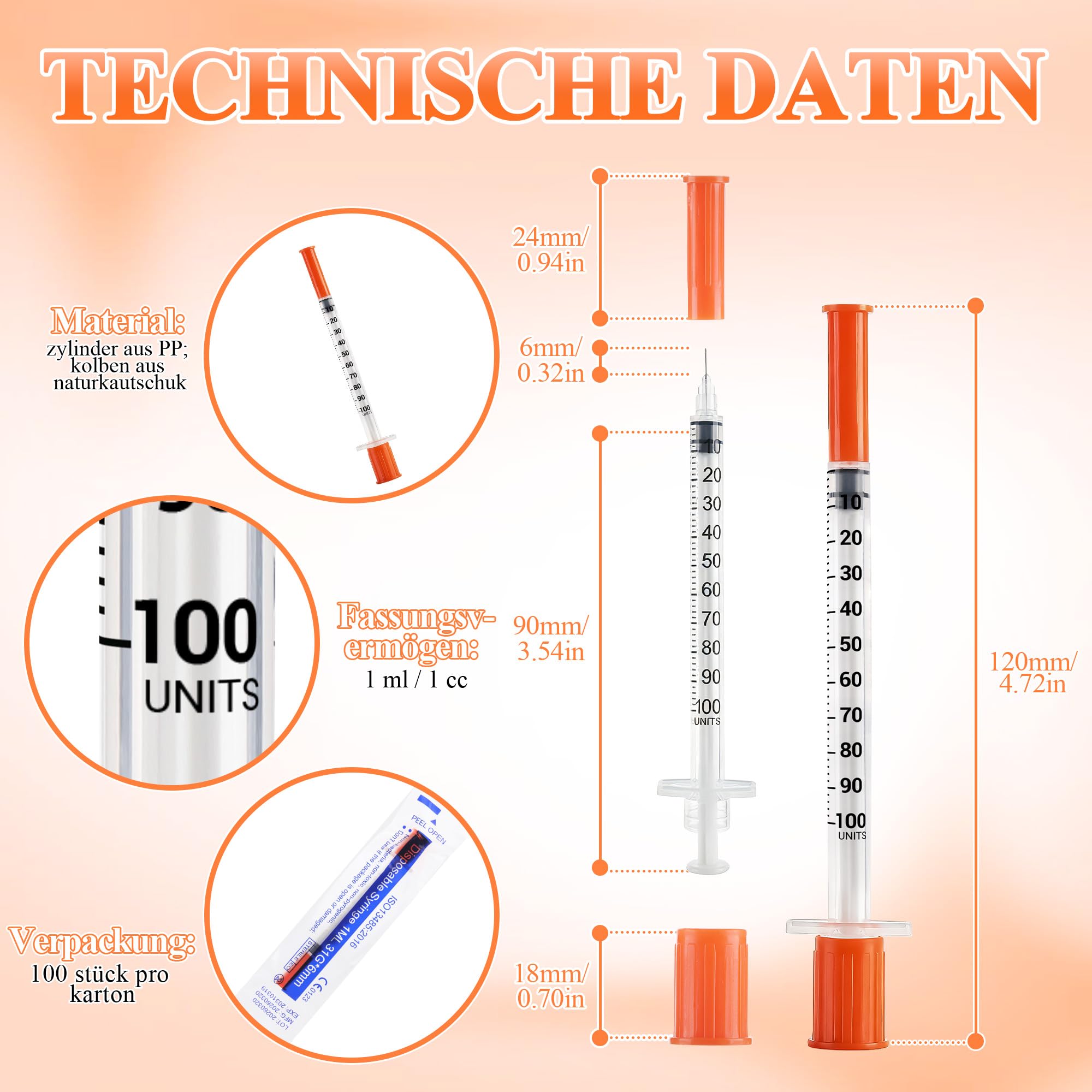 100 sztuk plastikowych tubek 1 ml, 31 g x 6 mm, strzykawka ze skalą do oddzielania płynów, pakowane pojedynczo, tworzywo sztuczne, uniwersalne narzędzia pomiarowe, akcesoria laboratoryjne do