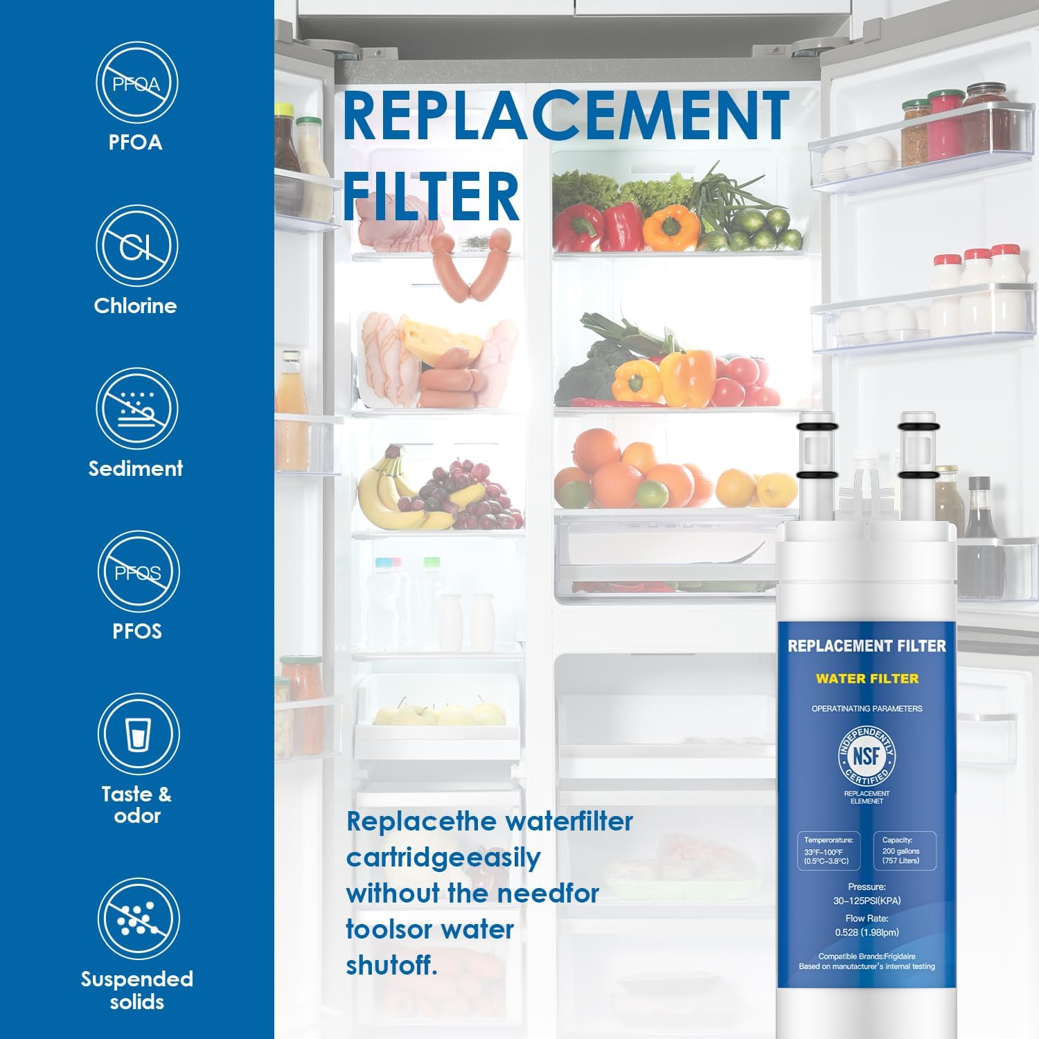 WF3CB Water Filter Replacement Compatible with Frigidaire WF3CB, PureSource 3, 706465, 242086201, 242069601, PS3412266, AP4567491 Water Filter Replacement, Height 9 Inches (3)