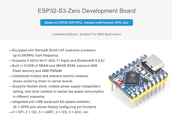 ESP32-S3 Mini Development Board with Pre-soldered Header, Based on ESP32-S3FH4R2 Dual-Core Processor, 240MHz Running Frequency, Support 2.4GHz Wi-Fi (802.11 b/g/n) & Bluetooth 5