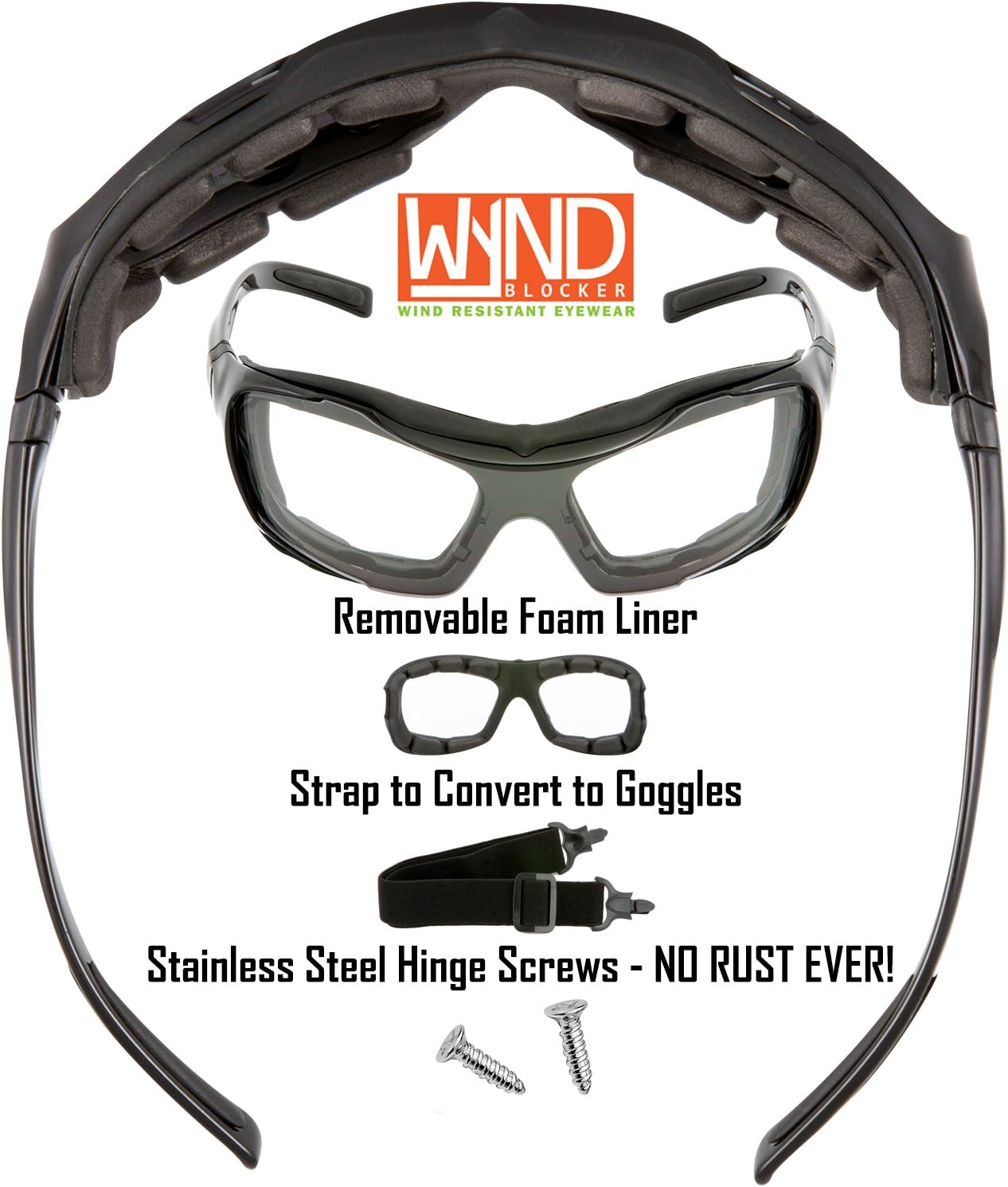 WYND Blocker Large Motorcycle Riding Glasses Extreme Sports Wrap Sunglasses - Image 3