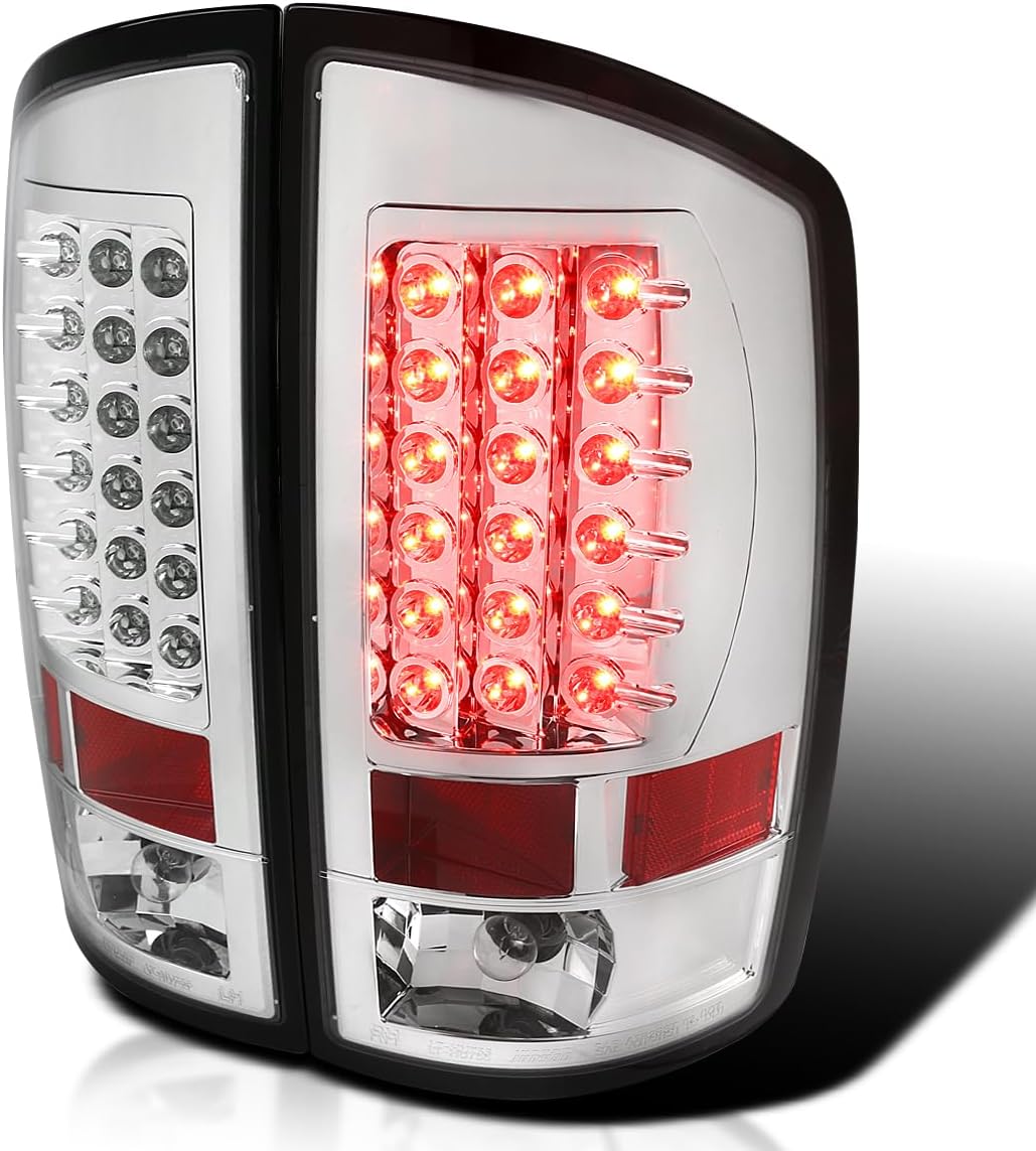SPEC-D TUNING Chrome LED Tail Lights Compatible with 2007-2008 Dodge Ram 1500, 2007-2009 Dodge Ram 2500/3500, Left + Right Pair Assembly