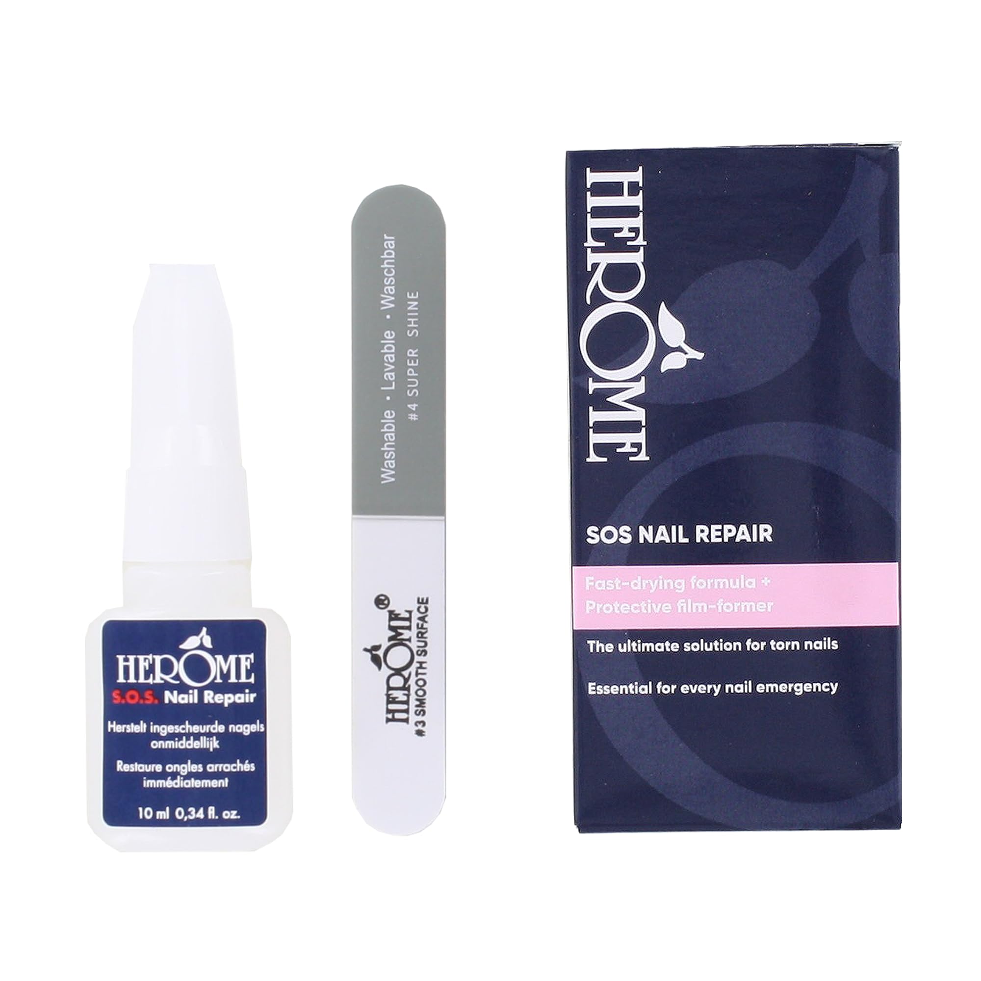 Herome SOS Nail Repair (10ml) - Kit Riparazione Unghie Rotte e Spezzate - Contiene Colla per le Unghie e una Mini-Lima Lucidante
