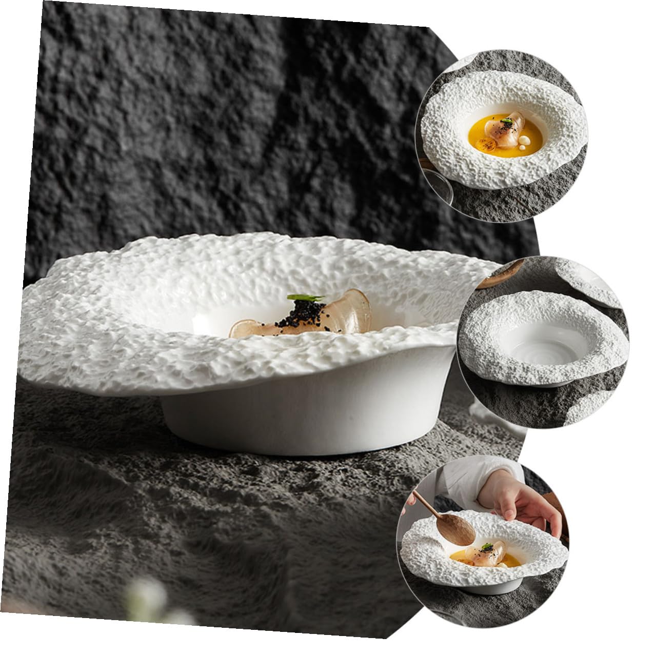 iplusmile Assiette Creuse Céramique Forme Chapeau Motif Roche pour Pâtes et Salades Polyvalente et Résistante pour Cuisine et Service