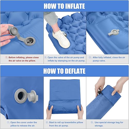 Miniatura 5 de Colchoneta de dormir doble para campamento, 78 x 49 x 3.9 pulgadas, gran almohadilla de dormir autoinflable con almohada bomba incorporada,