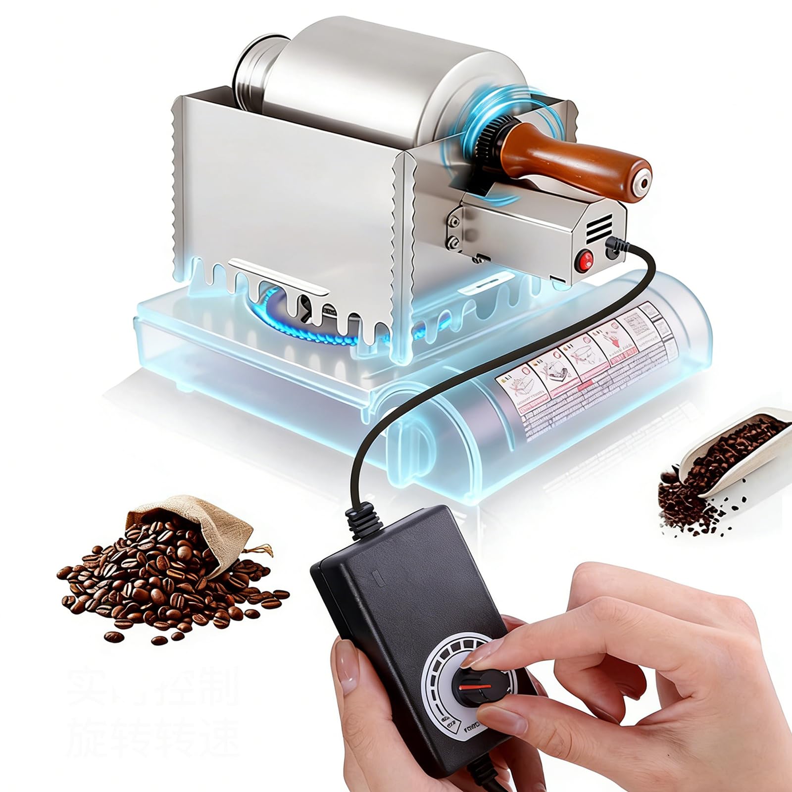 XNXYSMKJ Coffee Roaster Machine,Drum Coffee Bean Roaster,Roasting Time 10-20 Min,w/Speed Controller,Stainless Steel Electric Peanut Roaster for Commercial Restaurant