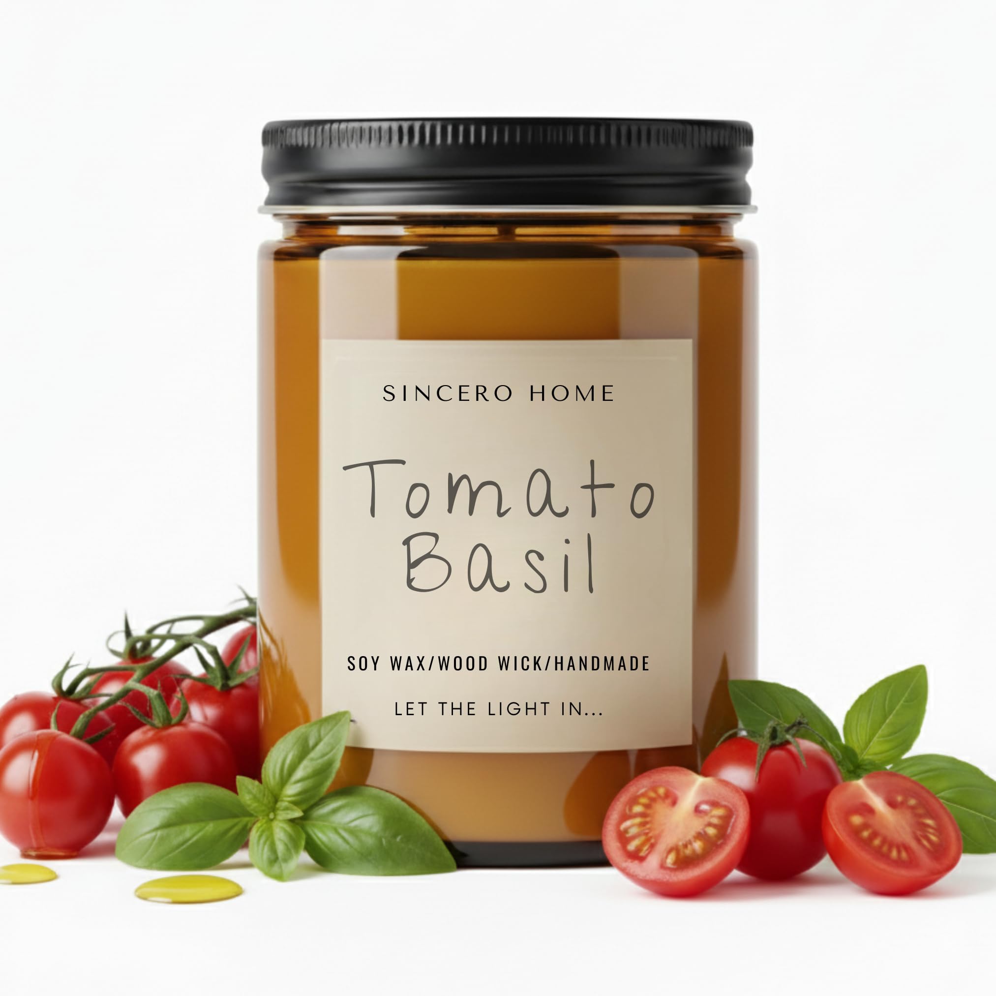 Sincero Home Sincero Home: Eco Tomato Basil Scented Soy Candle - Handcrafted With Crackling Wood Wick, 400G, 60H