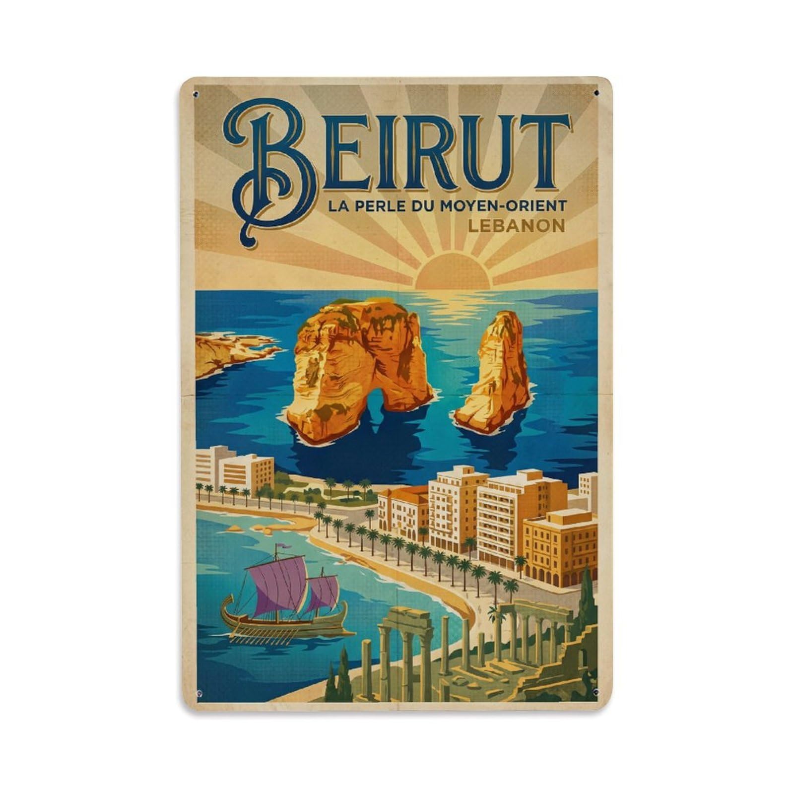 Gead 8X12inch Style Lebanon Beirut Retro Travel Metal Tin Sign