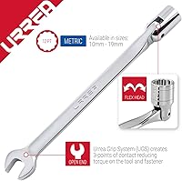 Vista 5 de URREA Llave de cabeza flexible de 12 puntos, llave combinada de cabeza flexible de 0.512 in con extremo de caja de trinquete y extremo abierto fijo