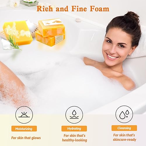 Miniatura 3 de 3 barras de jabón de cúrcuma, jabón en barra natural para cara y cuerpo, barra tumérica hecha a mano con aceite de coco, limpia la piel, hidratante