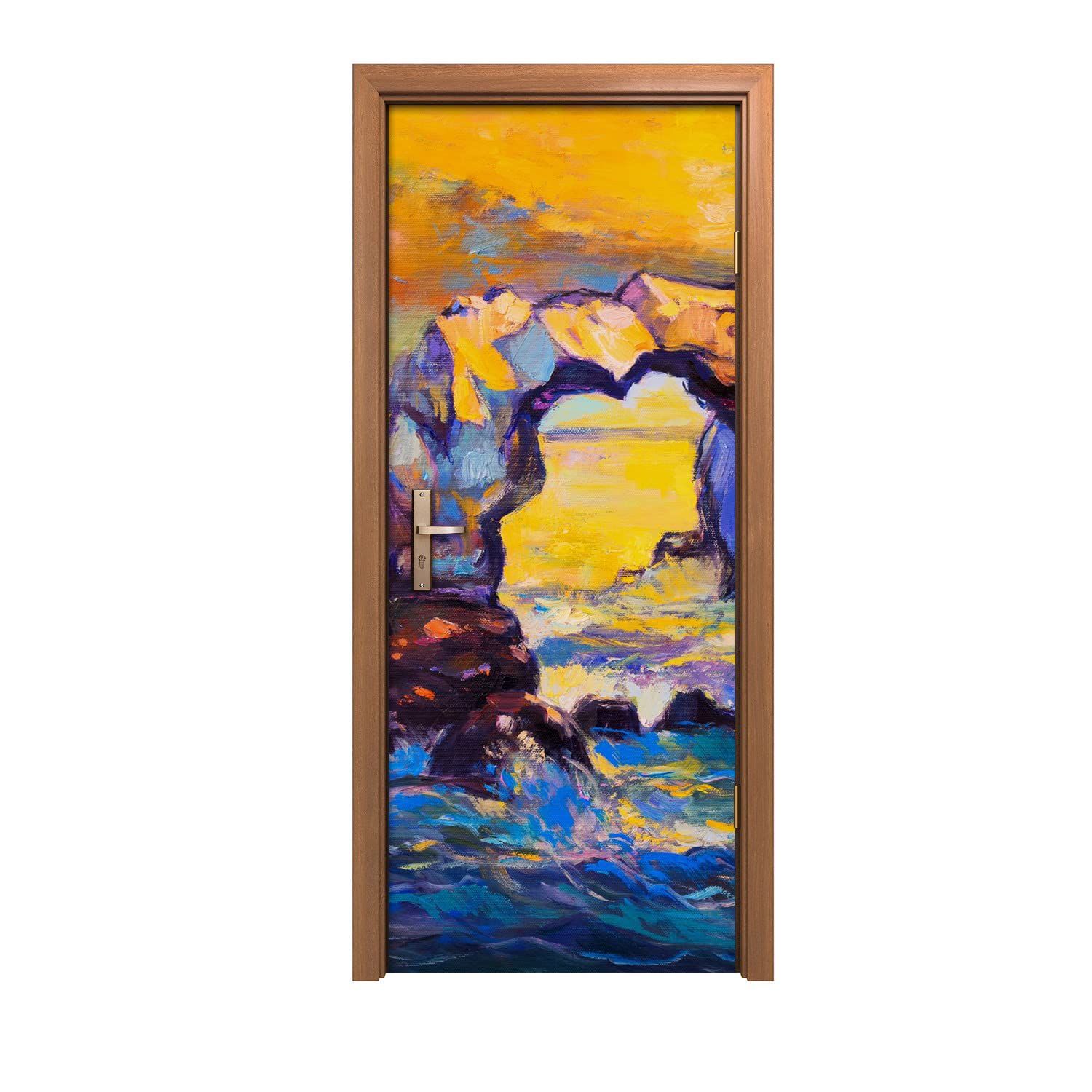 Autocollant de porte coucher de soleil pour masquer une porte abîmée