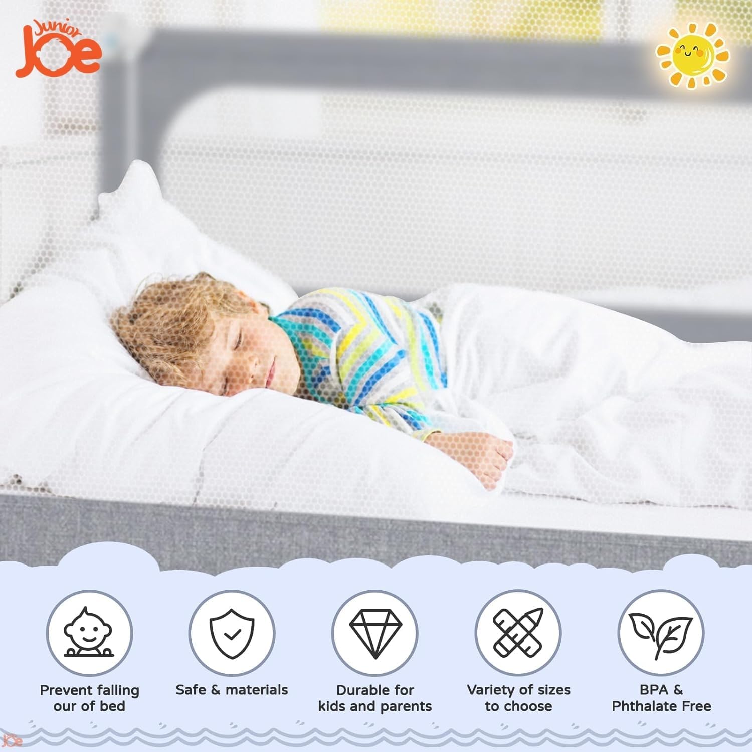JUNIOR JOE Baby Bed Guard Rail for Kids, Toddler and Protect Children's Sleep Safety, Folding Travel Portable Bed Rail (175 x 65 x 29 cm) (Grey-1, 5 FEET (Pack of 1)) 4