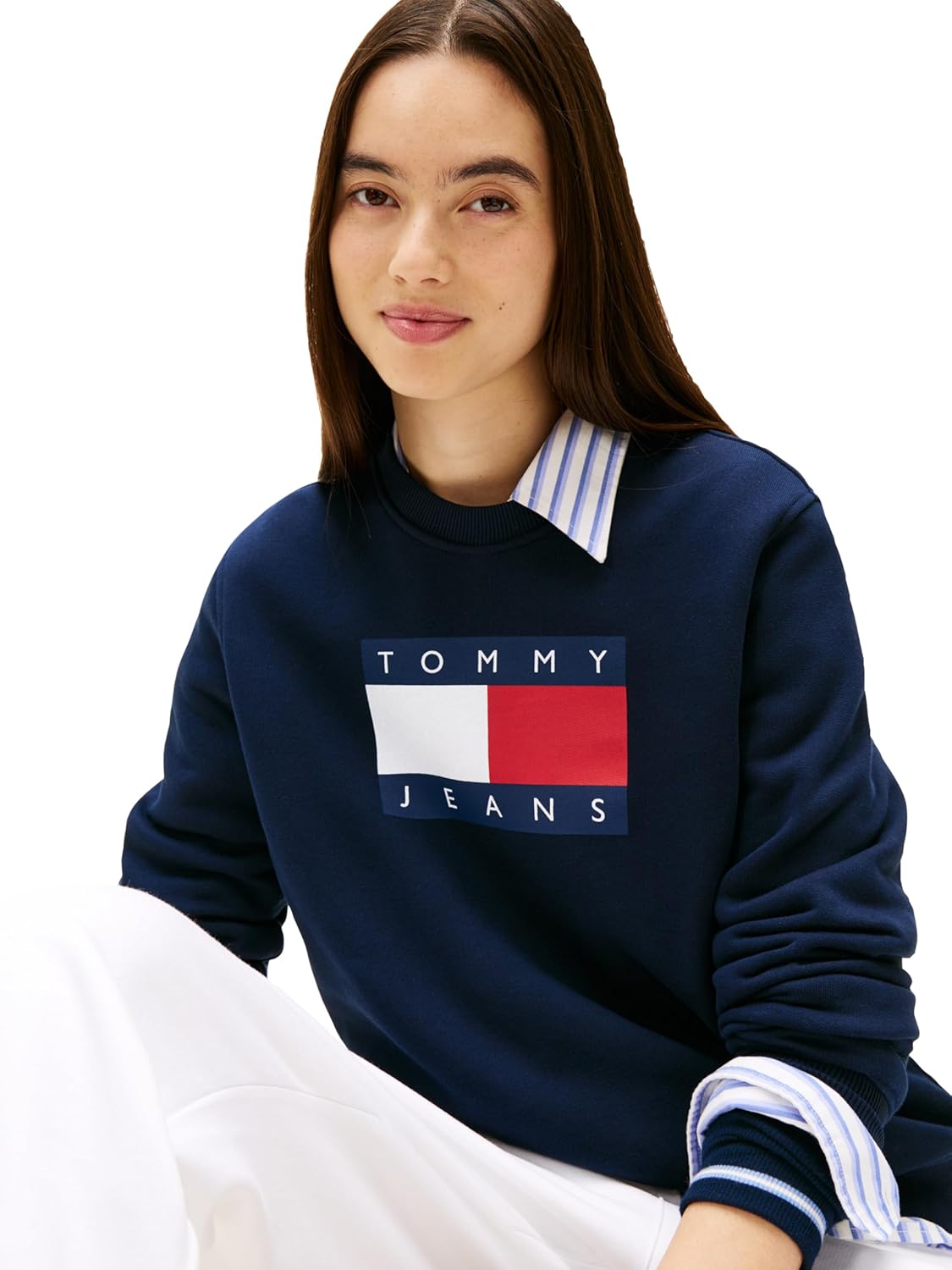 Tommy Jeans womens Medium Weight Pullover Crewneck With Flag Logo Detail - Image 2