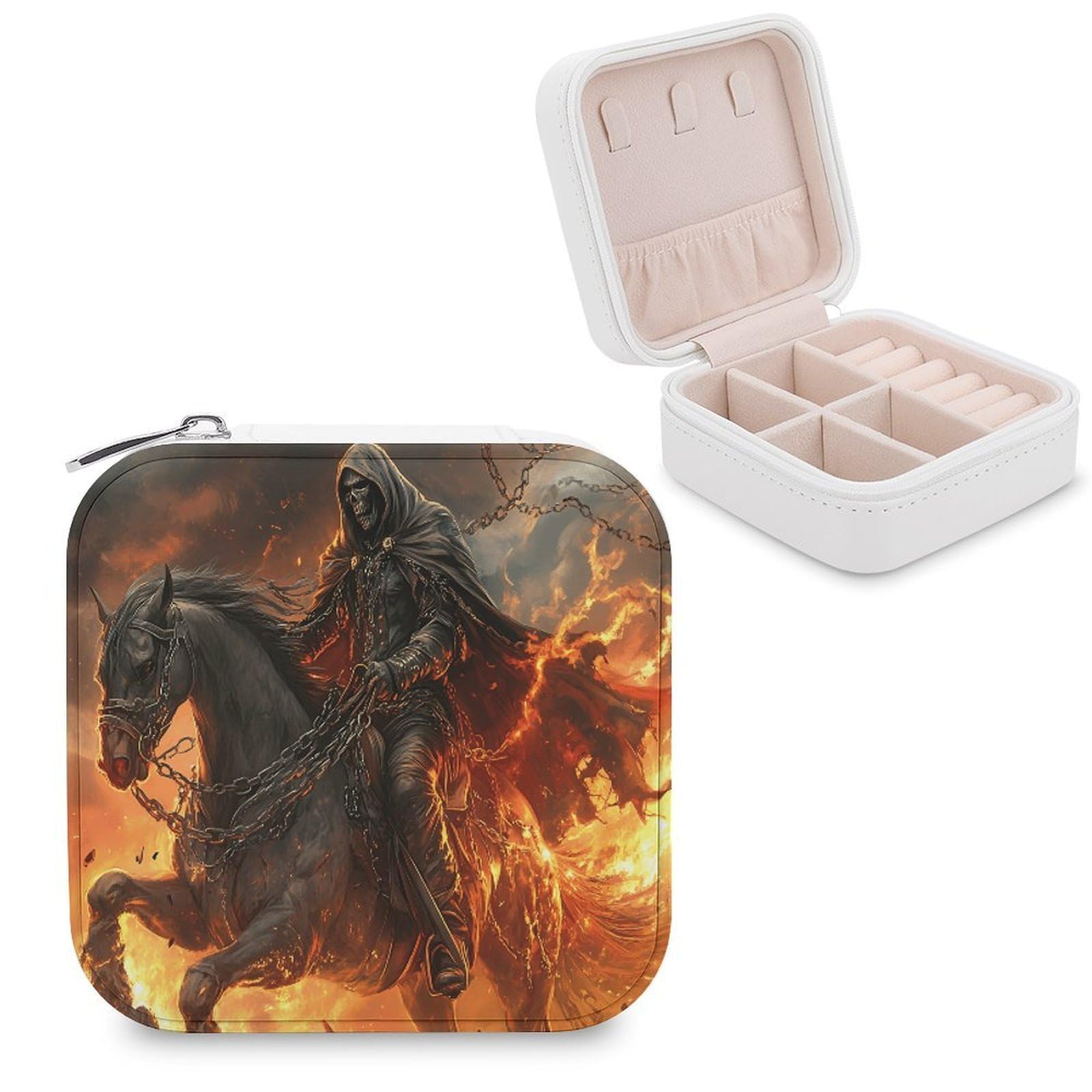 CUTJMDNGH Grim Reaper in Horse Flames Jewelry Box for Women Jewellery Case Organizer Storage Boxes Craft