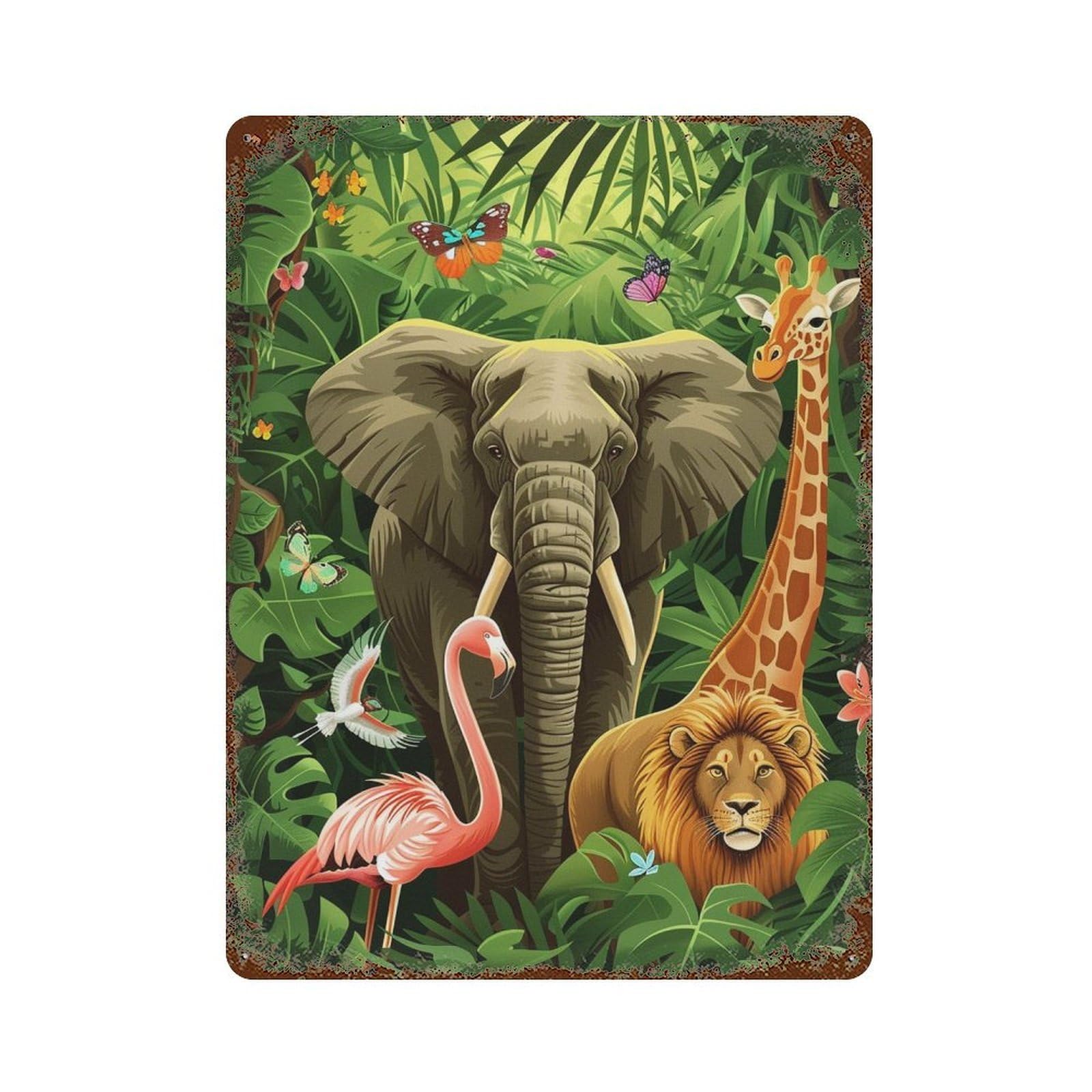 Jungle Animal Paradise-2 Retro Metal Sign 15.7"x11.8", Classic Wall Plaque for Basement, Hobby Room And Garage Decor