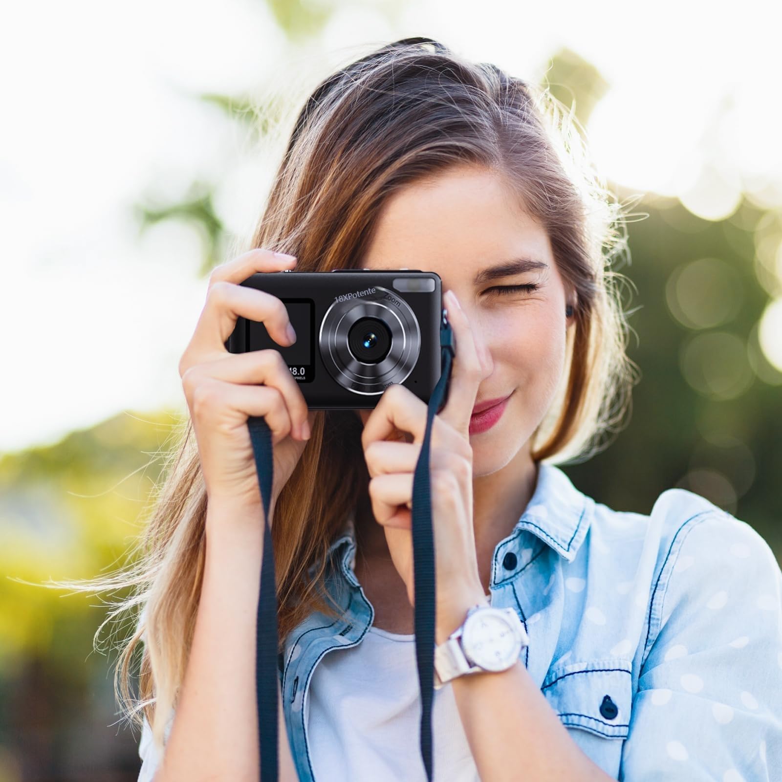 Cámara Digital 4K【2 Pantalla】 - 32 GB, 48 MP, Ultra HD Autoenfoque Cámara Digital Compacta, Pantalla LCD Trasera de 2,4" y Frontal de 1,3", Zoom 18X, para Vlogs, Principiantes, Viajeros