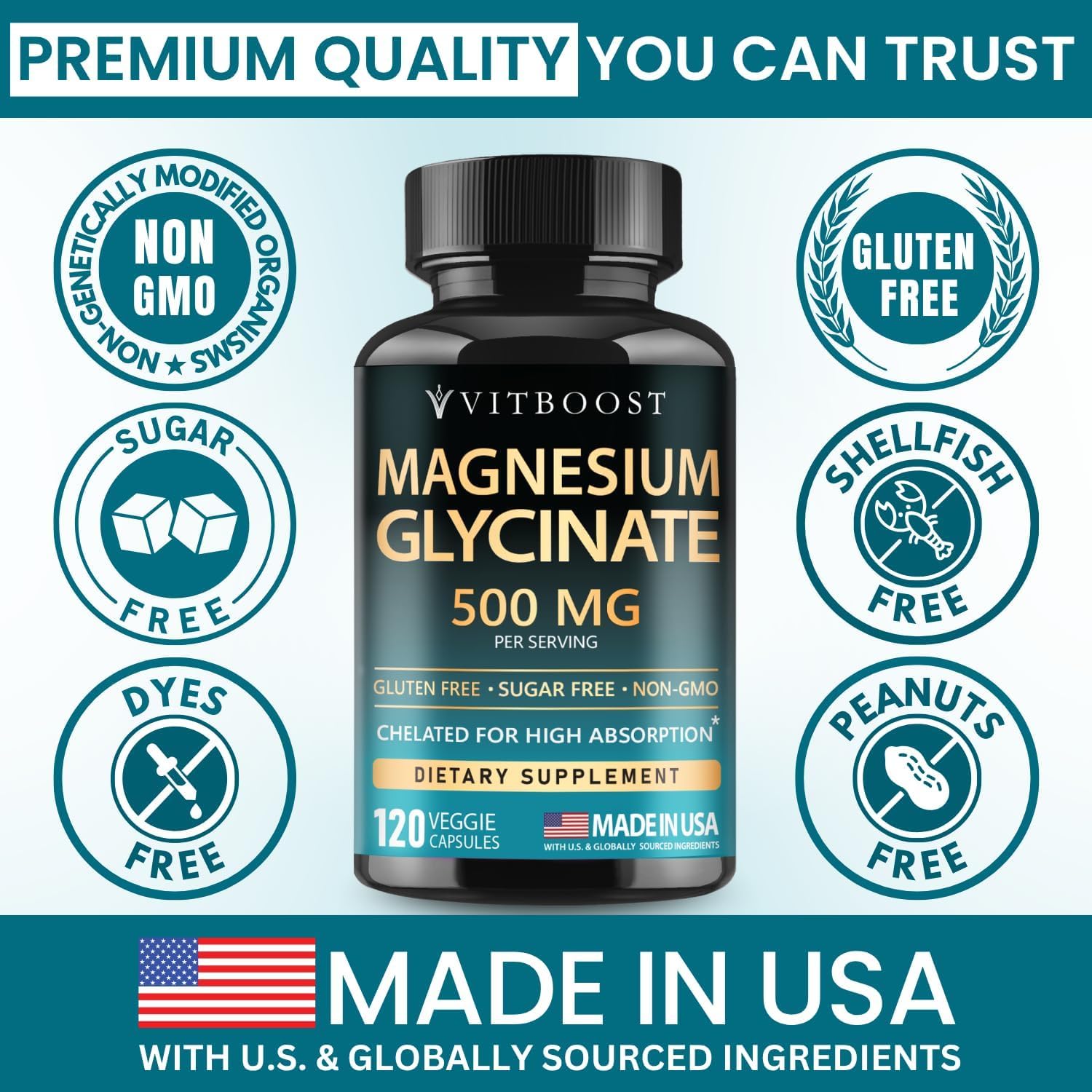 VITBOOST Magnesium Glycinate 500mg - Support Sleep 120 Veggie Capsules — Amazon image 3