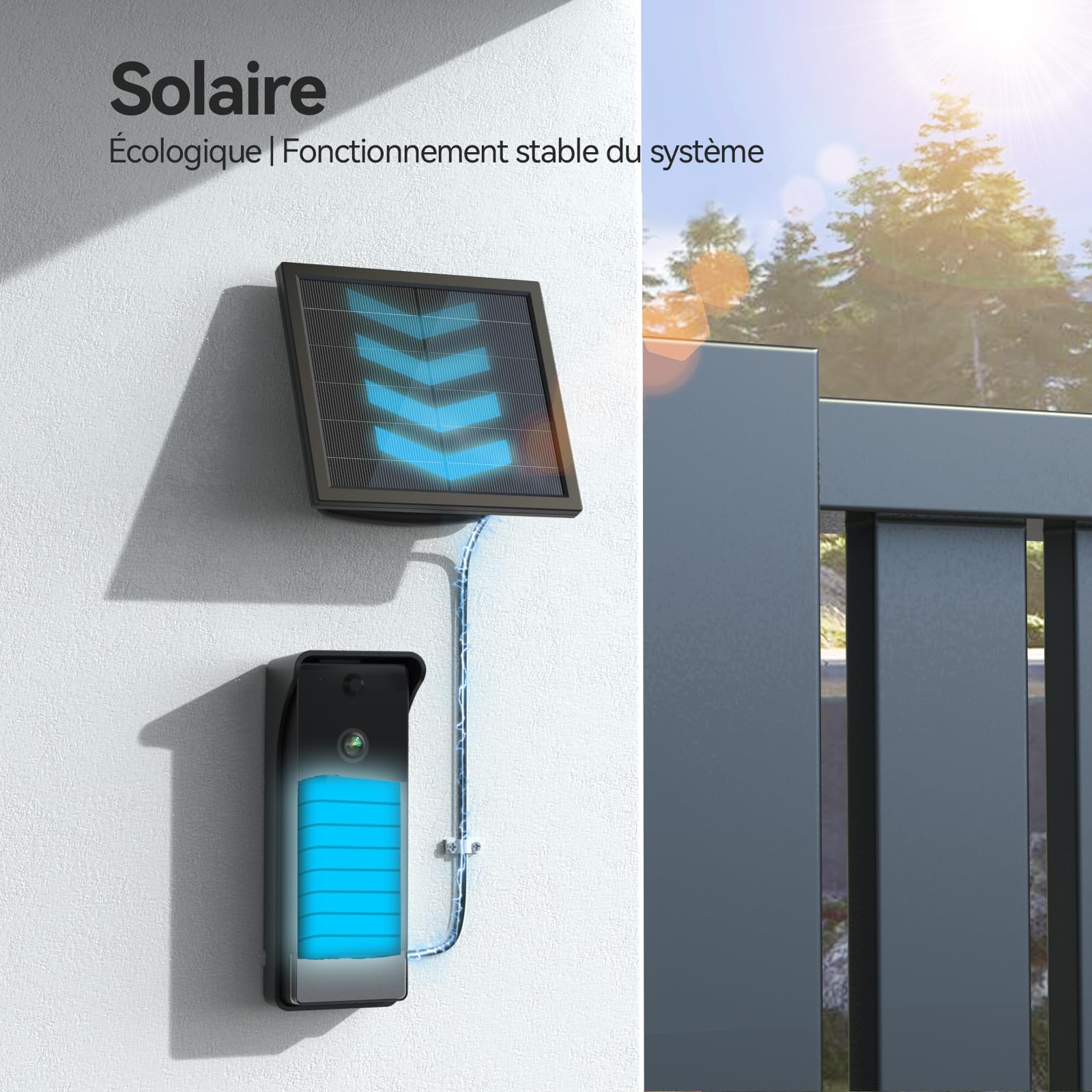 TMEZON Visiophone sans Fil avec Panneau Solaire,Kit Interphone Vidéo WiFi 1080P, Ecran Tactile Couleur 7’’, Sonnette Vidéo Extérieur,Audio Bidirectionnel,WiFi 2,4/5 GHz,PIR Détection de Humain