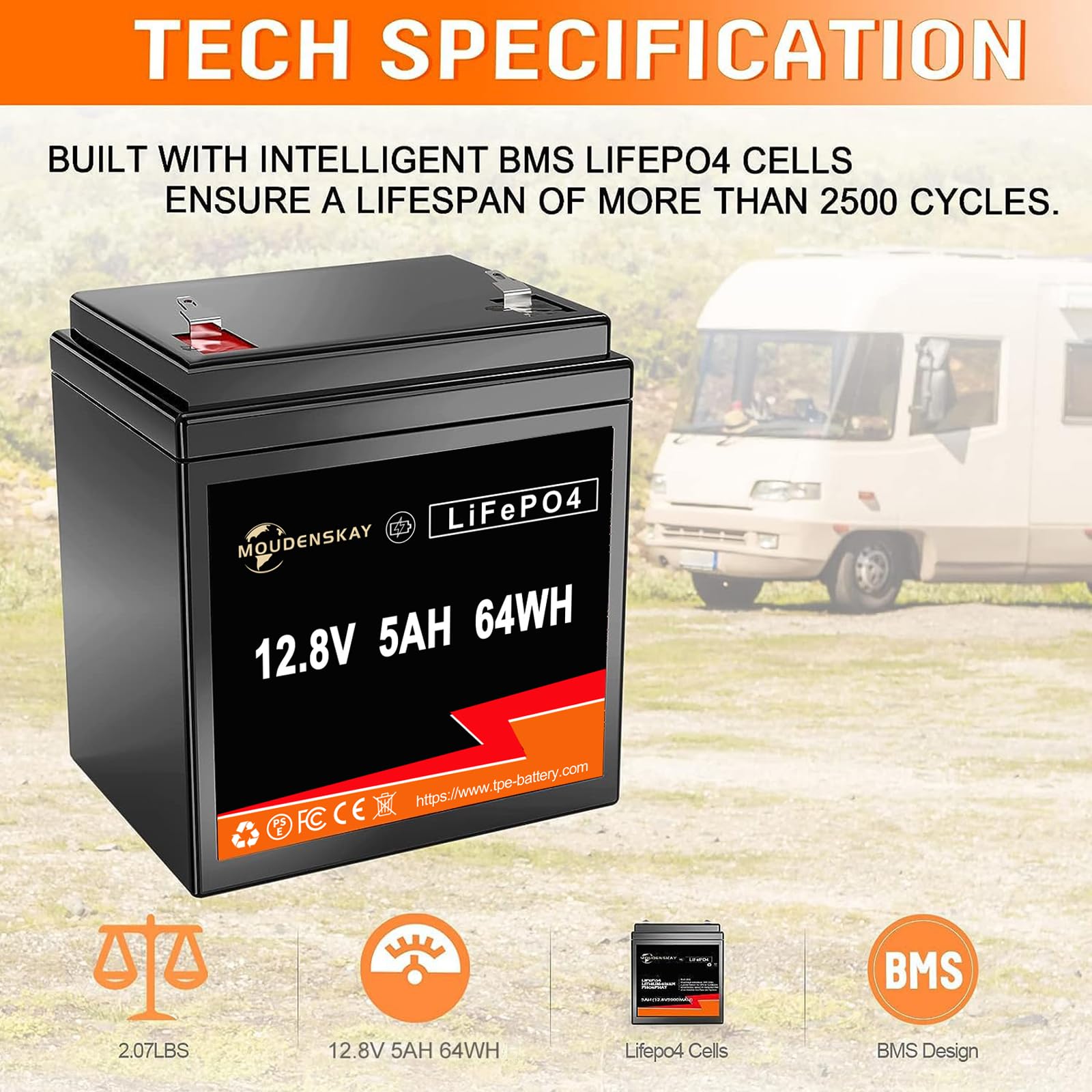 Batterie au lithium 12V 5Ah LiFePO4 Batterie 12V