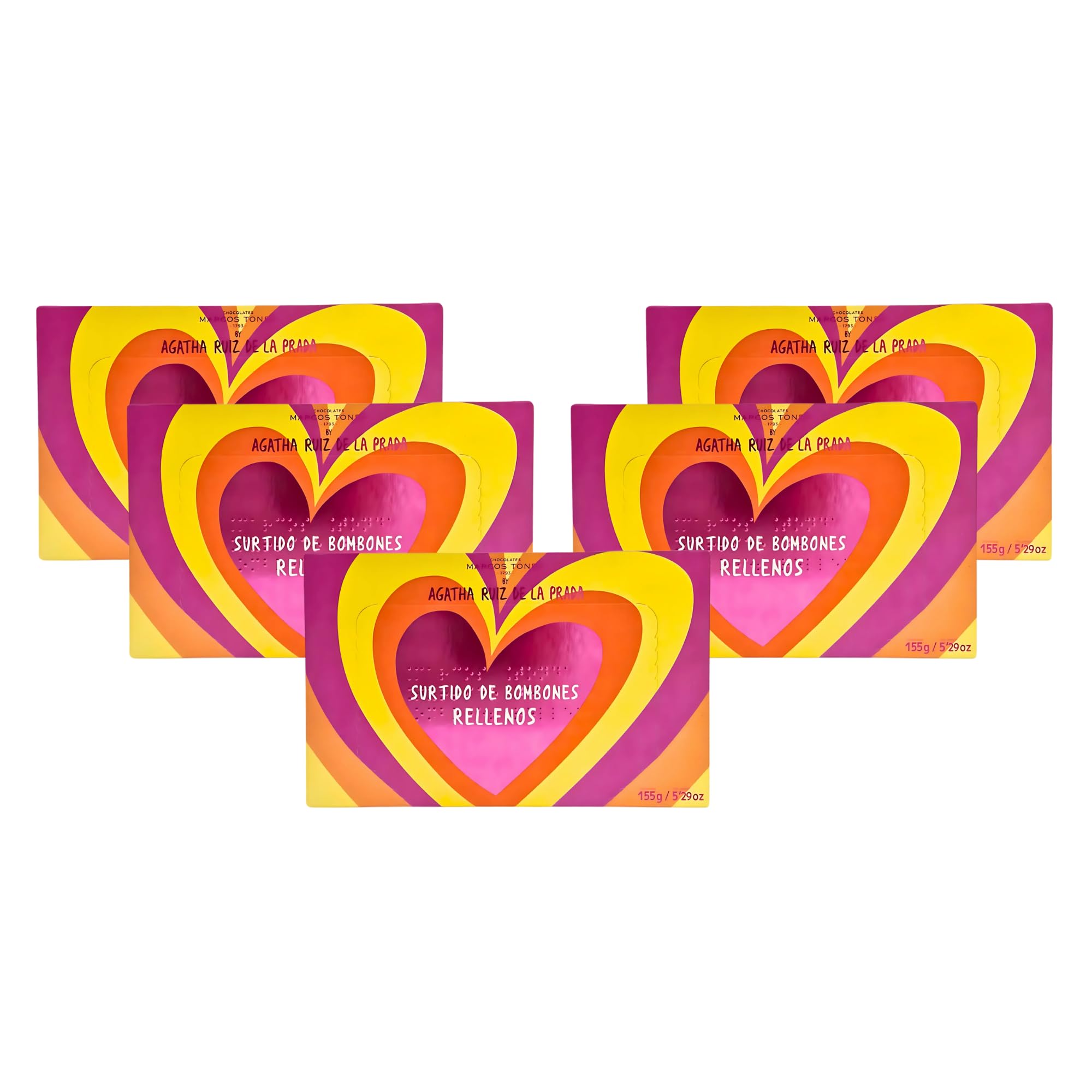 Chocolate Marcos Tonda – Agatha Ruiz de la Prada Pack 5 Unidades | Caja Bombones De 150 Gr X5 | Caja Bombones Regalo | Bombones Para Regalar | Chocolates Originales Para Regalar
