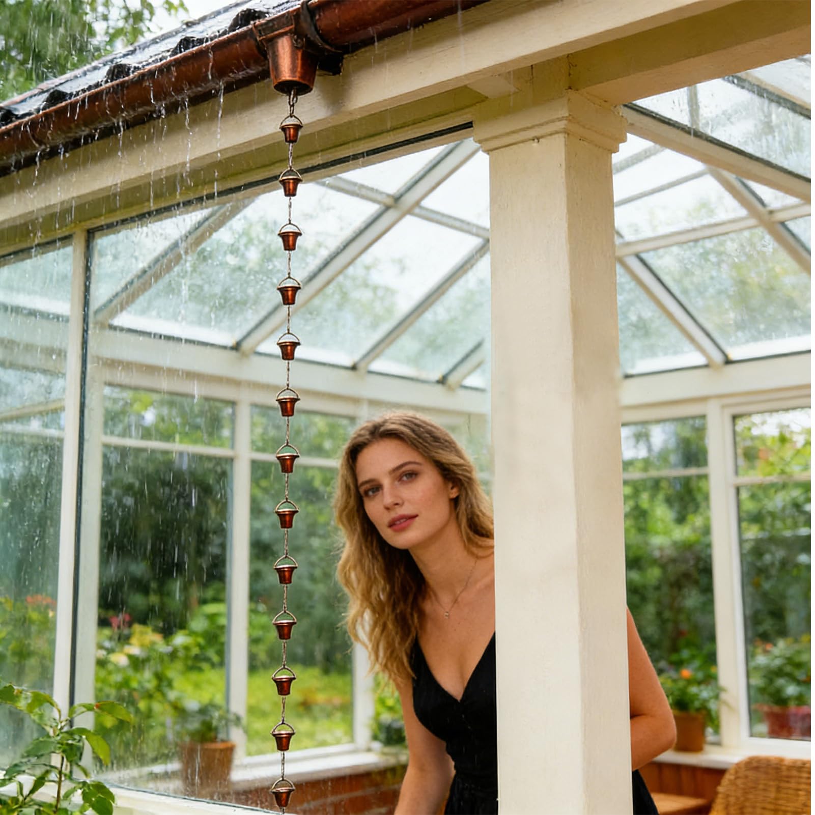 Catena antipioggia per grondaie, 3,8 m, decorazione di ricambio | Catena paraluce con 12 vassoi per giardino, patio, terrazza, balcone, esterno, casa di campagna