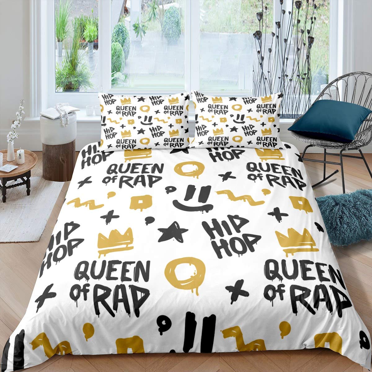 Set Copriletto Graffiti Hip Hop Per Adolescenti - Stile Urbano Con Motivo Street Art - 2 Pezzi Misura Singola 170x230cm - Foto 3