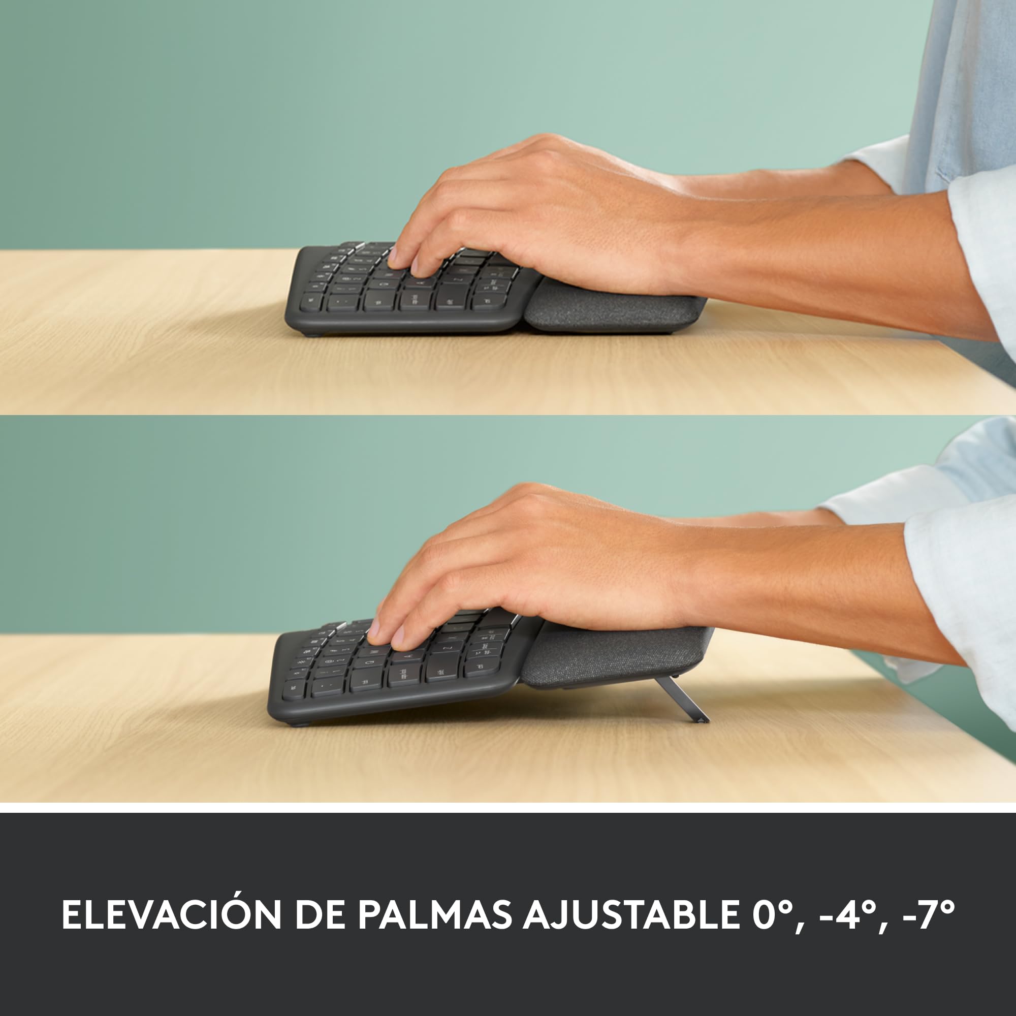 Logitech Ergo K860 Teclado inalámbrico y ergonómico - Teclado Partido, reposamanos, Escritura Natural, conectividad Bluetooth y USB, Compatible con Windows/Mac, Disposición QWERTY Español - Grafito