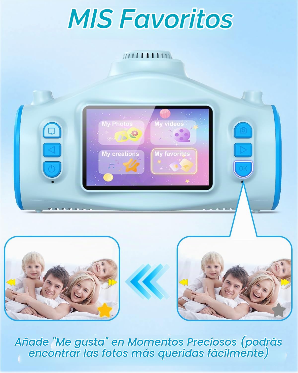 Cámara Fotos Infantil, 3 en 1 Proyector Cámara para Niños 48MP 1080P Cámara de Fotos Niños con Trípode Tarjeta de 32 GB Batería de 2500 mAh, Regalo para 3 4 5 6 8 7 9 10 11 12 Años Niños y Niñas, Azul