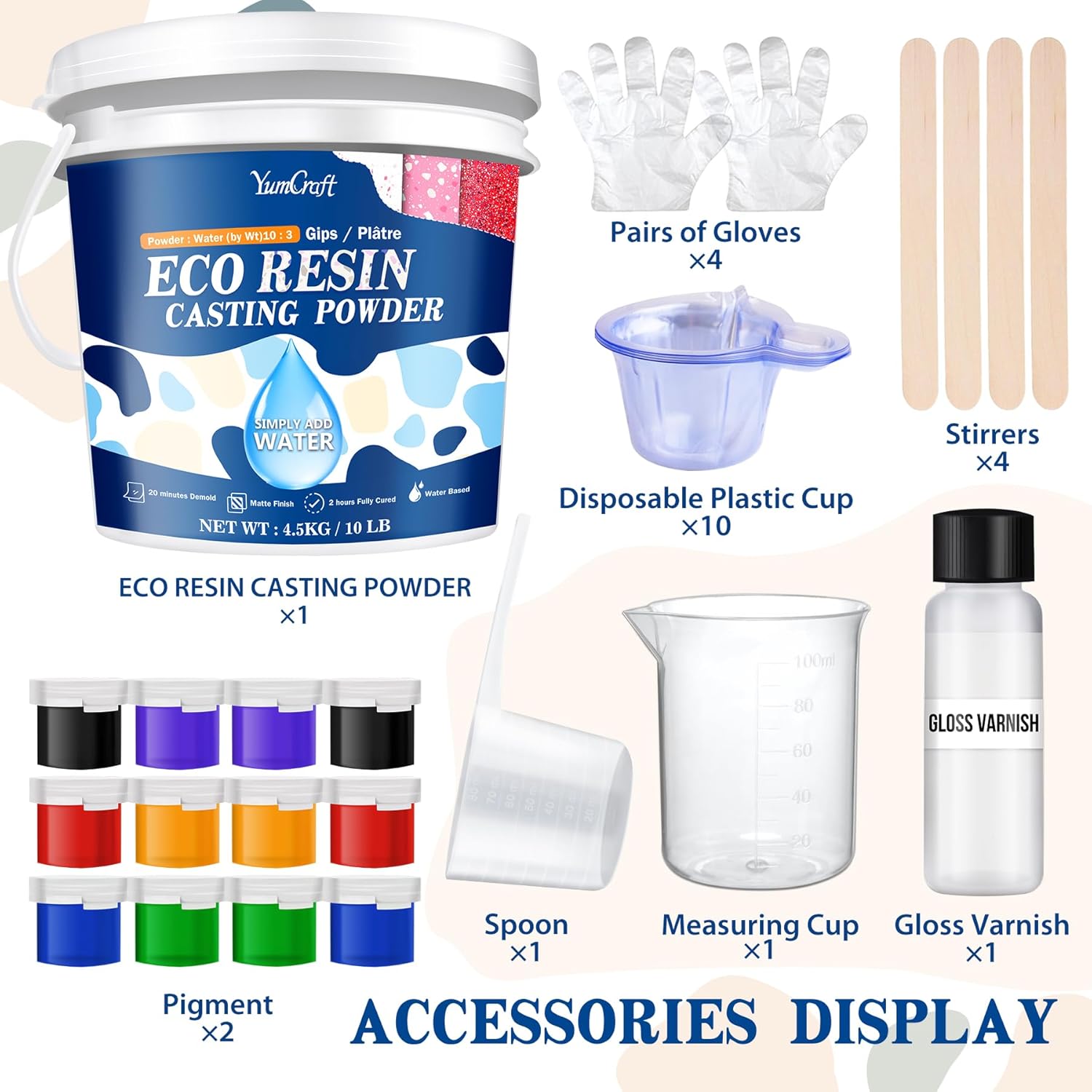 Resin Casting Powder 4500g/10LB, Eco Casting Resin Kit for Beginners, Fast Cured & 20~30 Minutes Demold, Water Activated Plaster Casting Powder Kit for DIY Art Crafts, Self Level & Easy Mixing