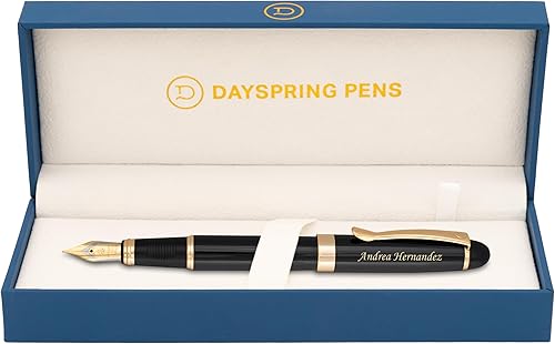 Dayspring Pens Alexandria - Pluma estilográfica negra con ribete dorado, bolígrafos grabados personalizados para regalo para vacaciones y premios