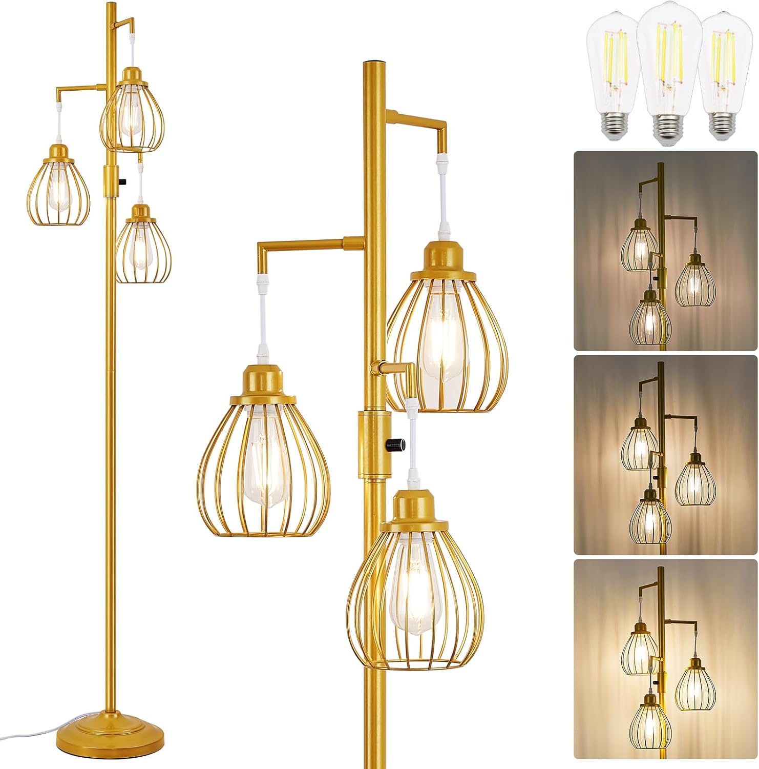 DYLBRIHOM Dimmable Industrial Floor Lamp, Farmhouse Floor Lamps with 3