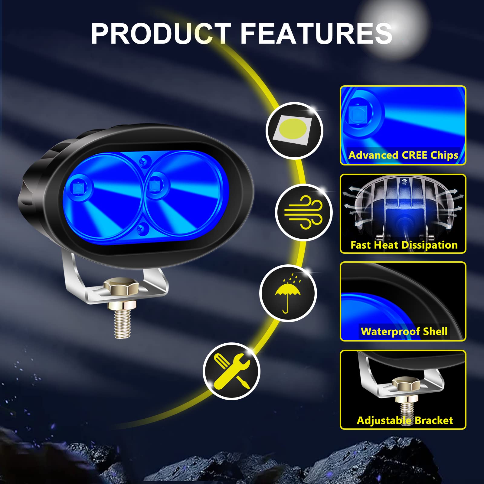 4PCS Luci del carrello elevatore del LED, luci d'avvertimento blu della luce di sicurezza Luce del lavoro del punto dell'automobile per i veicoli da costruzione, 12V-80V, 1100LM.