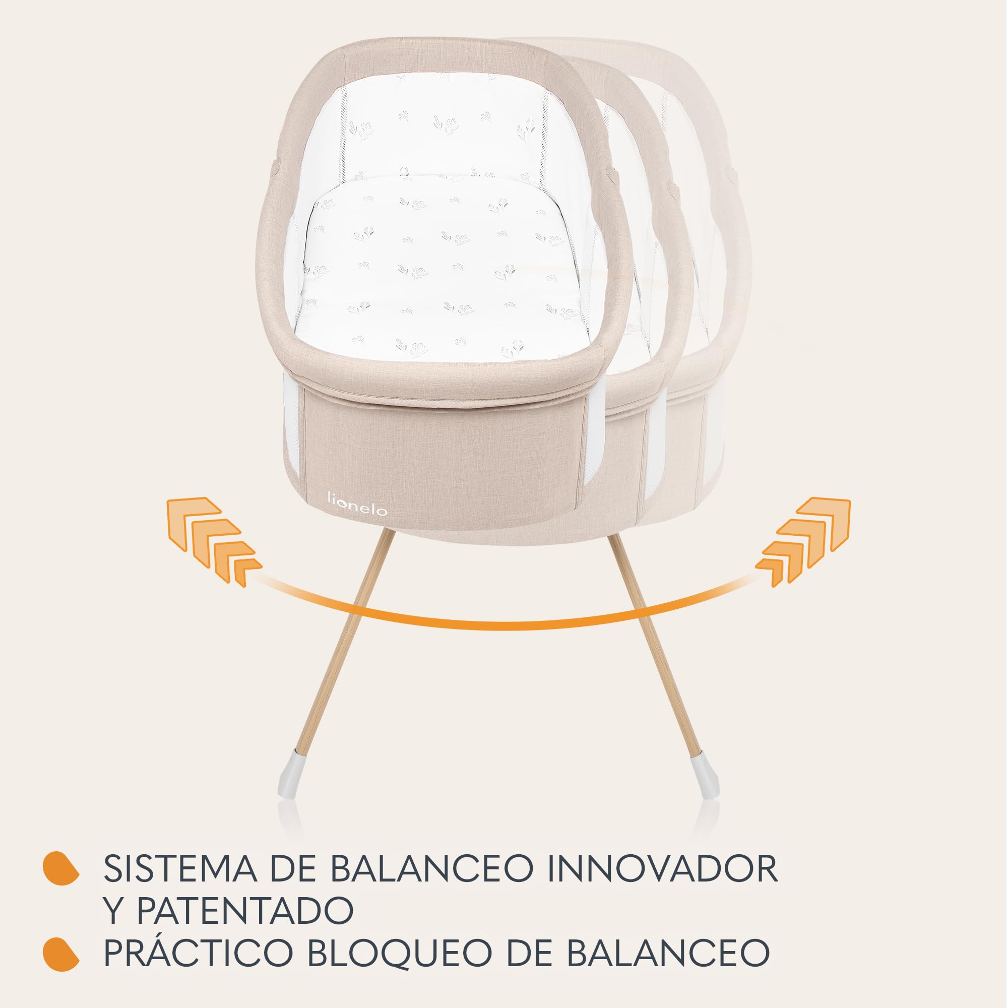 lionelo Malin EVO - Cuna de Viaje para bebé con colchón, de 0 a 9 kg, Dosel con mosquitera, Plegable, Sistema de balancín, reclinable, Montaje rápido (Beige Natural)
