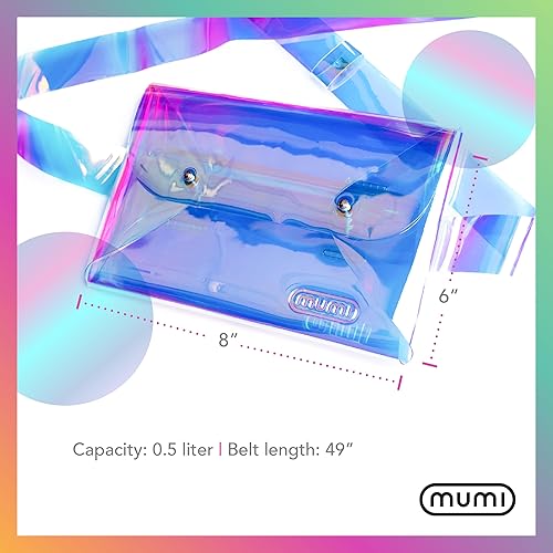 Miniatura 4 de MUMI Riñonera holográfica Cangurera iridiscente de plástico PVC transparente, 8 x 6 pulgadas, Claro, Holográfico