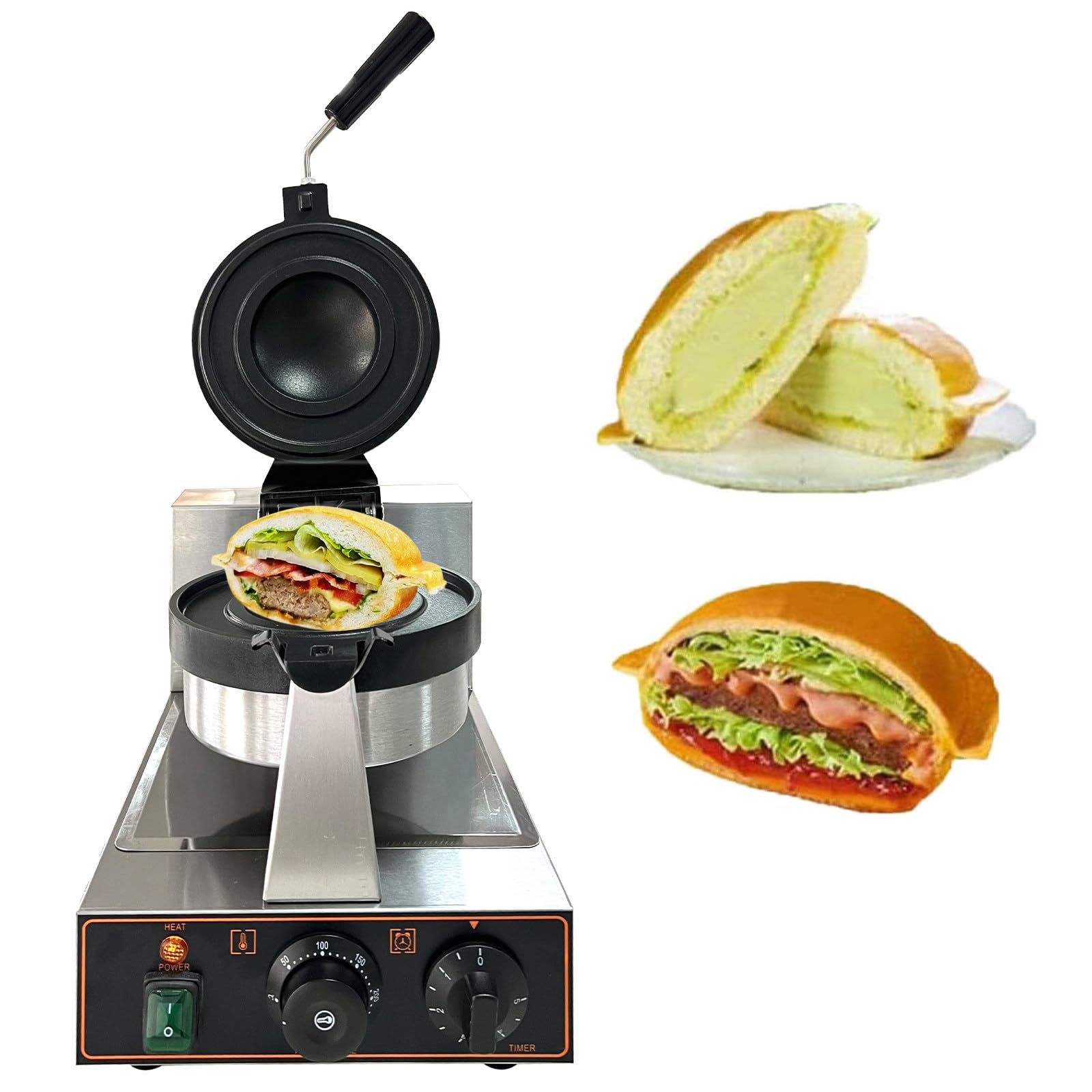Disquera Pan Cubano Industrial Gofrera para Hamburguesas 50℃~300℃ Prensa de Hamburguesas Comercial Máquina para paninis para restaurantes/cafeterías/Camiones de Comida singleheadrotating