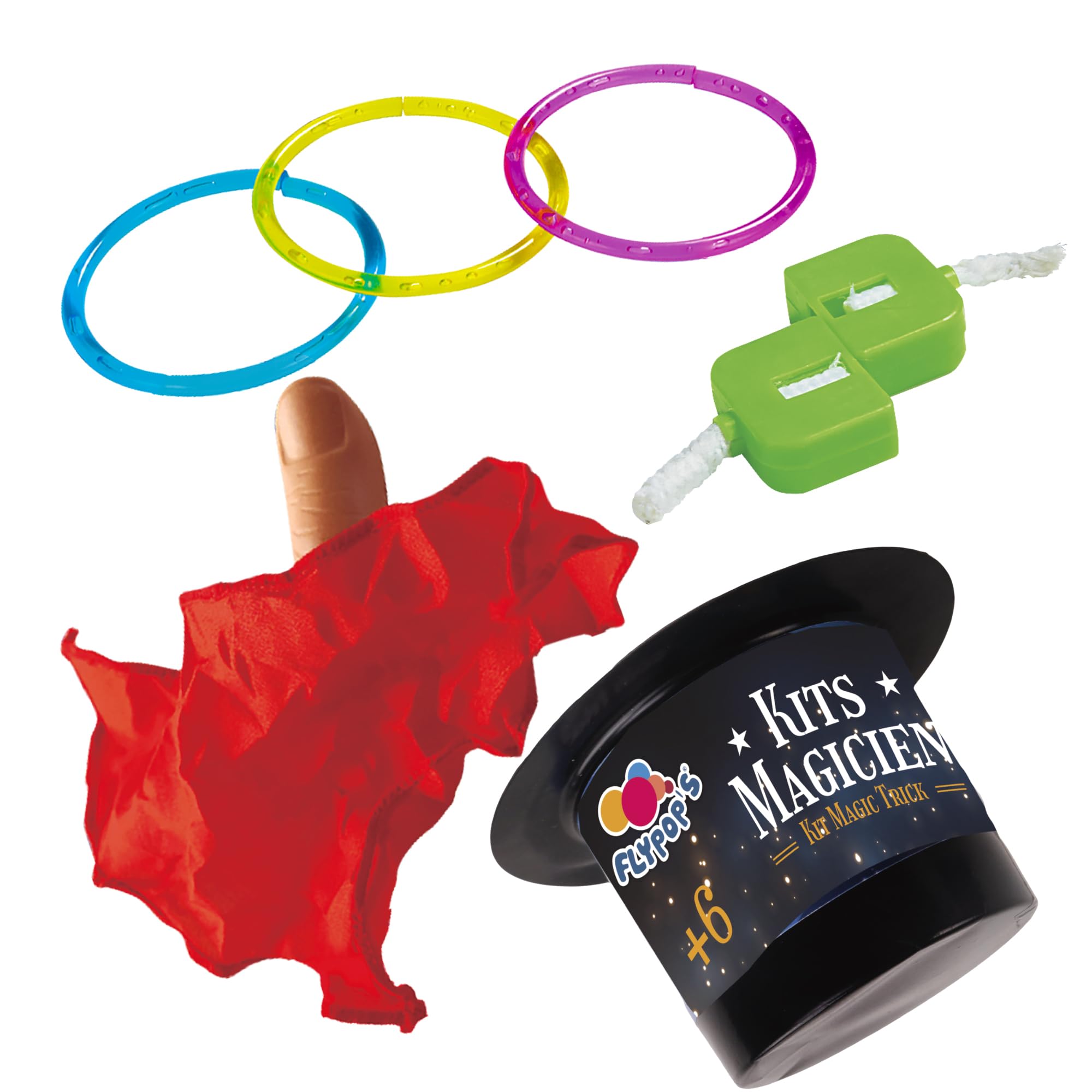 FLYPOP'S - Pacco da 12 Kit di 3 Trucchi Magici - Piccolo Mago - 141929PA - Nero - Plastica - Giocattolo per Bambini - Regalo - Illusione - Compleanno - Principiante - Spettacolo - A partire dai 6 anni