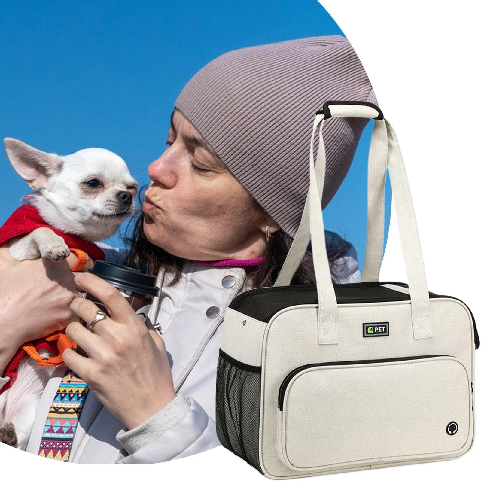 Transportín para Perros - Mochila Tote Suave con Correa,Bolso De Mano Portátil para Viaje De Cachorros - para Gatitos Perros Gatos Viaje Veterinario Picnic Parque Compras Paseos En Coche