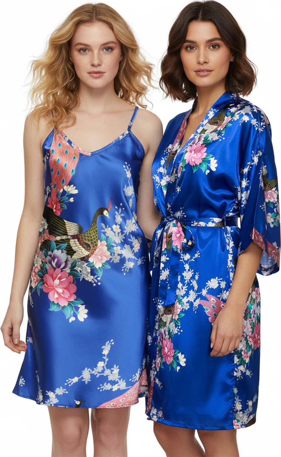 Trifolium Kimono Robe And Chemise Silky Peacock Satin Nightgown Bathrobe Wedding Negligee Nightdress — view 9