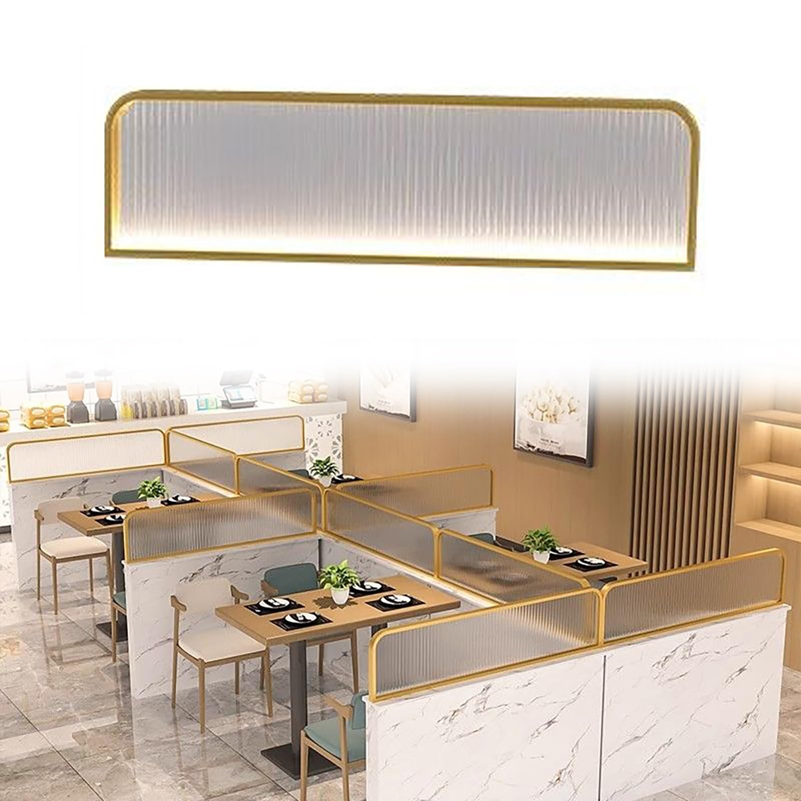 KLGFBDC Stainless Steel Iron Dividers for Dining Areas & Offices, Opaque Glass Privacy Screens, Countertop Separator for Restaurant & Workspace (Grey, 60x30cm/24x12in)