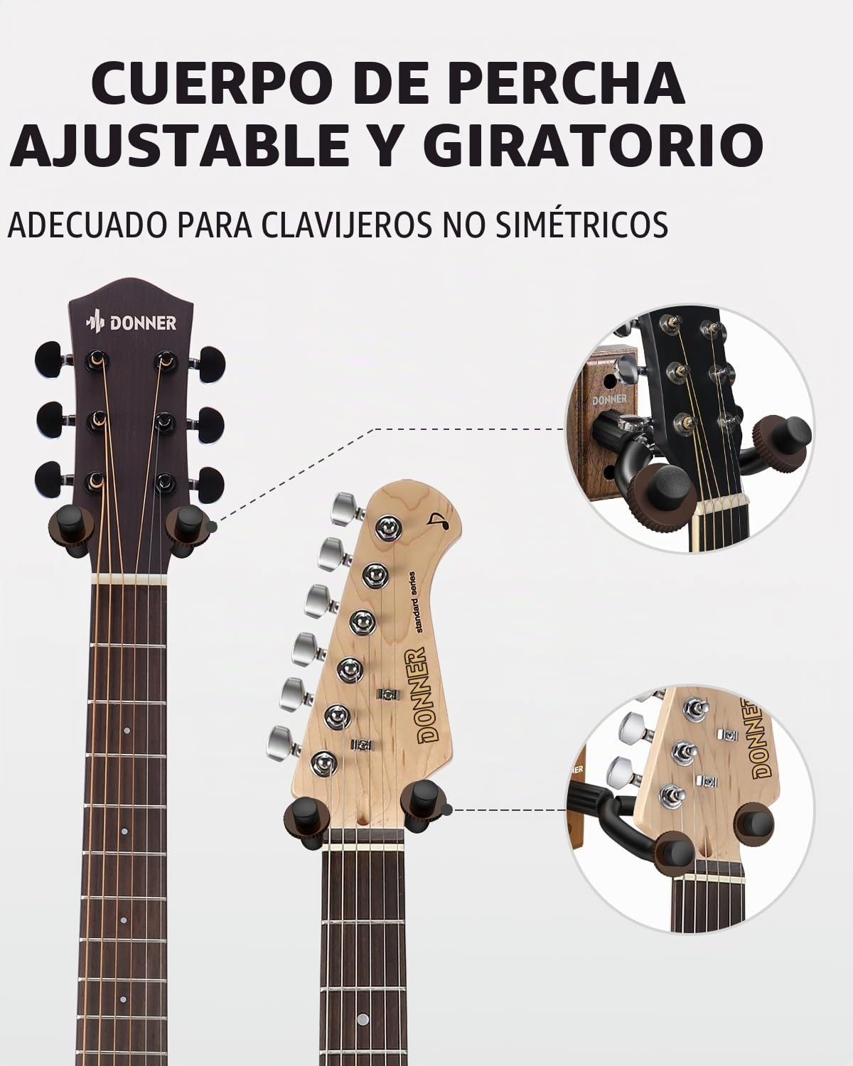 Donner Soporte Guitarra Pared, Colgador de Pared para Guitarra, Bajo, Ukelele Folklórico, Violín, Banjo Mandolina y Instrumentos de Cuerdas Base de Nogal, Negro, Pack x 3