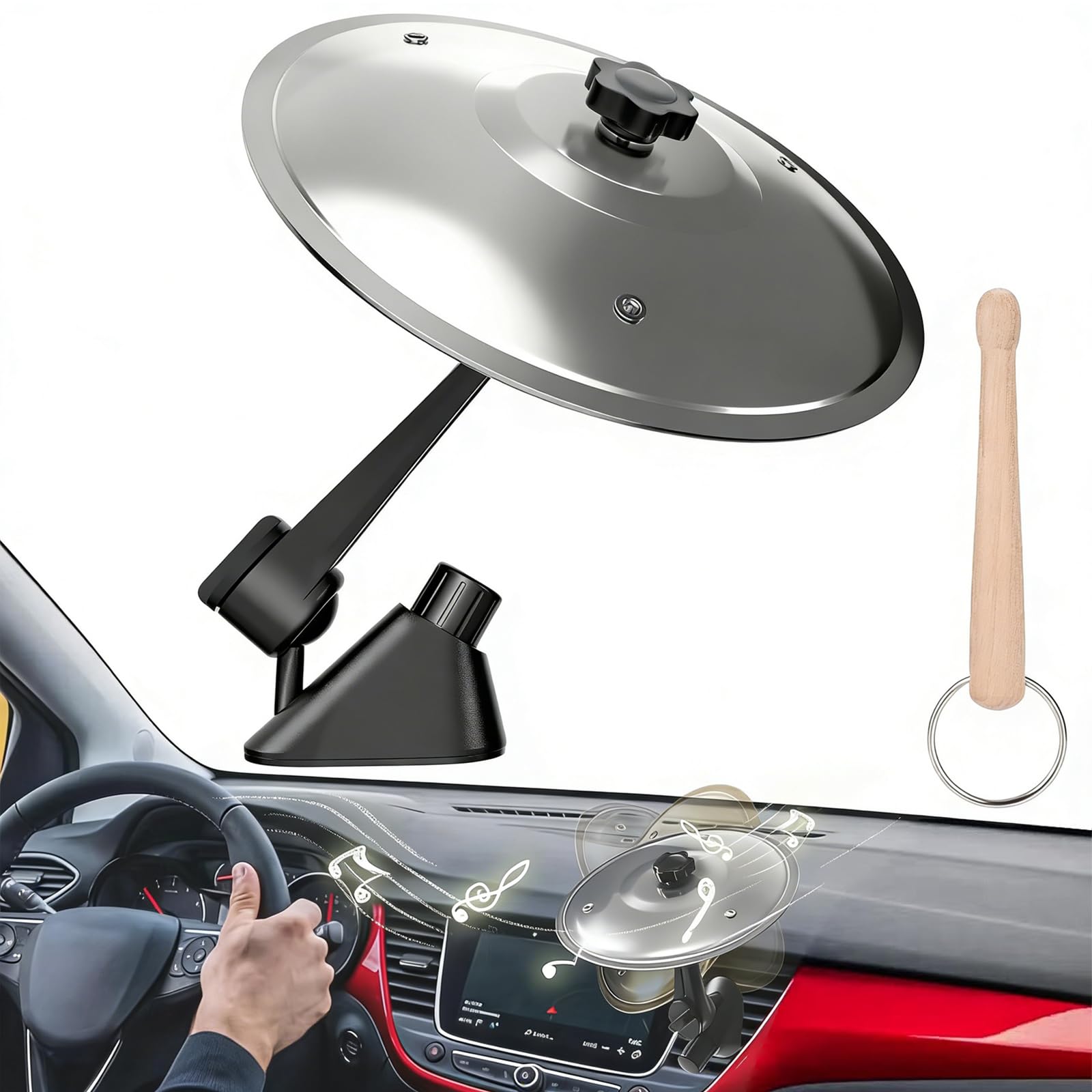 FLYGRRIV Auto Schlagzeug, Auto Gadgets, Mini Auto Crash Becken für Lüftungsöffnungen, Car Drum Geeignet für Lüftungsschlitze mit Stock, Autoinnenausstattung, Dekorationen, Musikinstrumente (Silber)