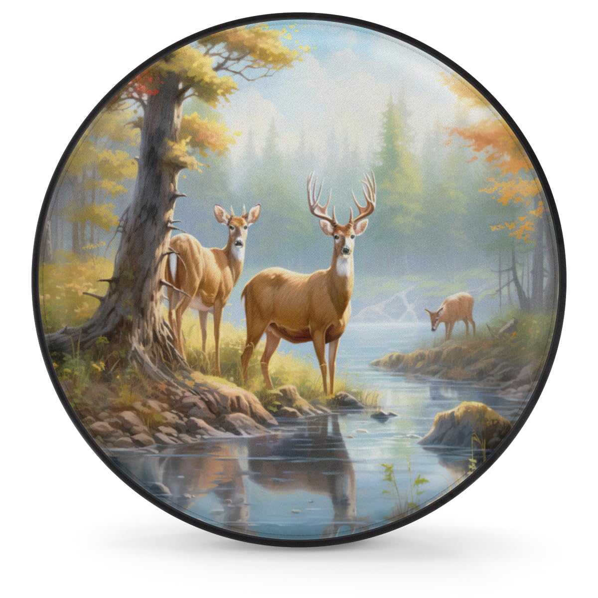 cfpolar Spare Tire Cover Mountain Deer Wheel Covers Protectors Waterproof Dust-Proof Universal Fit Trailer, RV, SUV and Many Vehicle 16 Inch