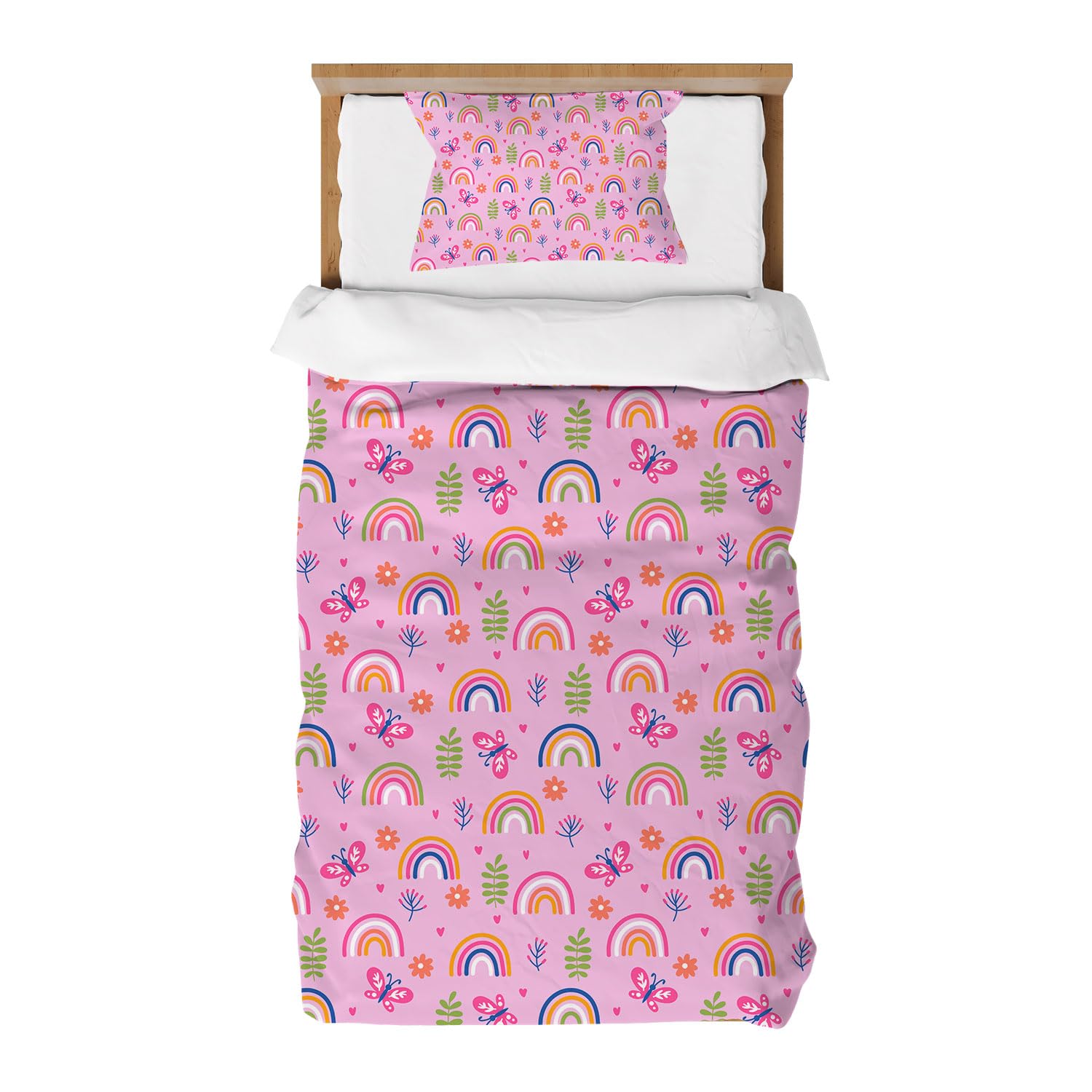 DJDEA Toddlers Duvet Cover Sets 120 x 150cm, Pink Rainbow Pattern Print Junior/Cot Duvet Cover Set