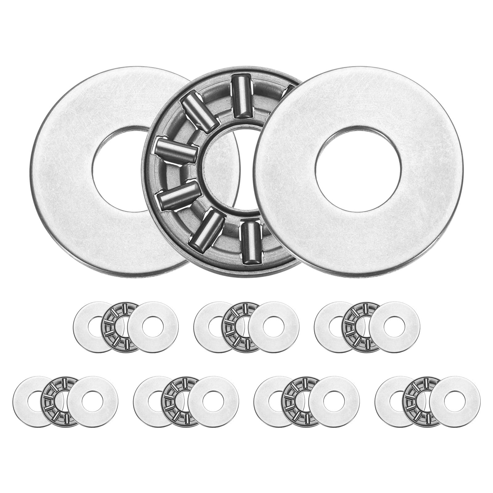 QUARKZMAN AXK0821+2AS łożysko igiełkowe osiowe łożysko dociskowe z podkładkami łożyskowymi, średnica otworu 8 mm, średnica zewnętrzna 21 mm, grubość całkowita 4 mm do wspomagania kierownicy kosiarki i