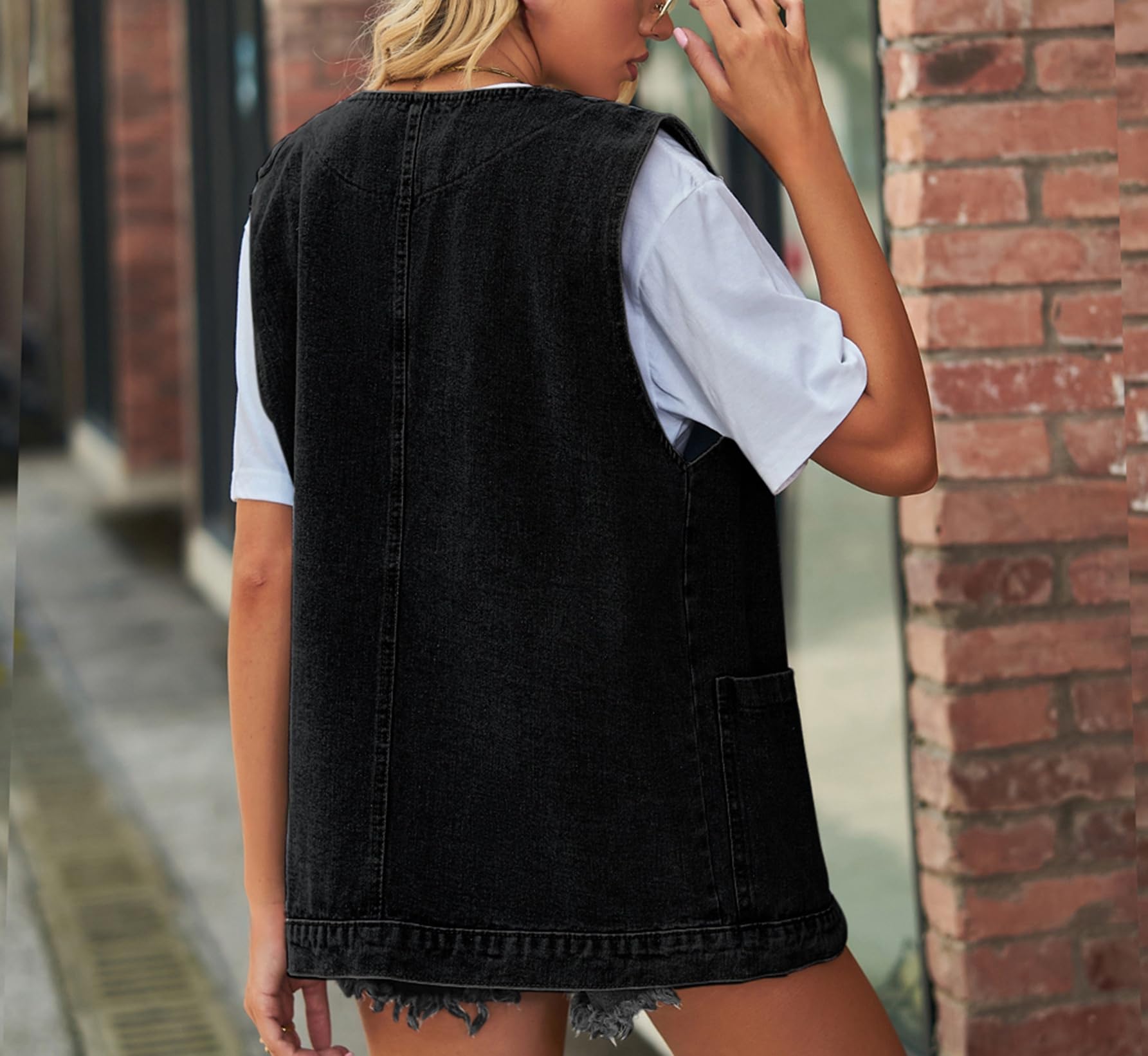 Gilet Jeans Donna,Gilet In Denim Da Donna Senza Maniche Scollo A V Profondo con Bottoni Canottiere Da Donna Gilet In Denim Oversize Giacche con Tasche Gilet In Denim Da Donna Vintage Streetwear Nuov