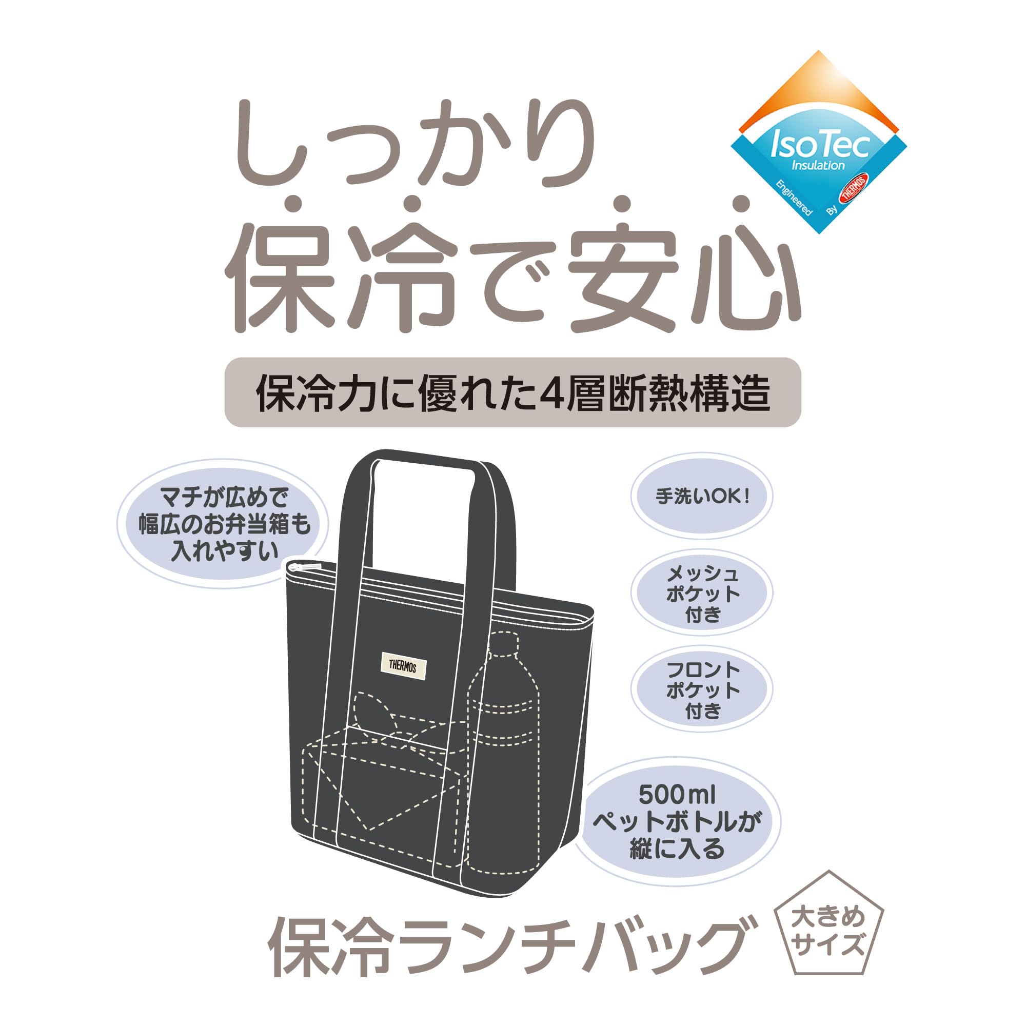 Amazon｜サーモス 保冷ランチバッグ 7L ブラック 大きめサイズ トート