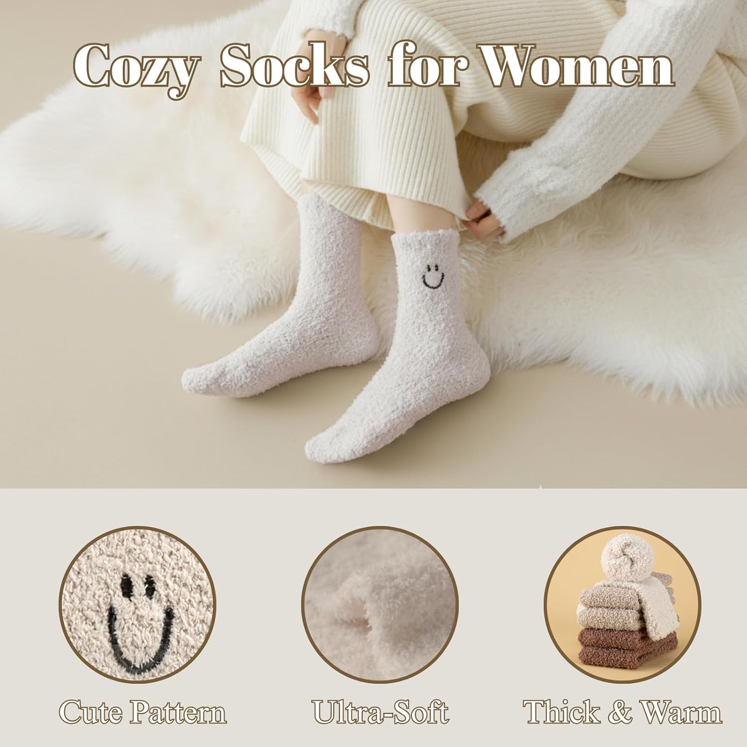 COZYOFFI Cozy Socks for Women Gifts: Fuzzy Ultra-Soft Warm Fluffy Cute Luxury Cloud Socks for Home Sleep 3 Pack - Image 3