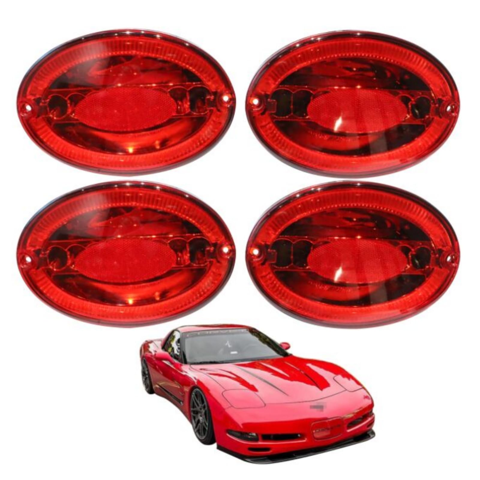 4 PCS LED Tail Lights Assembly Set For 1997-2004 Corvette C5, Rear Turn Signal Brake Lamps with Resistors - Red