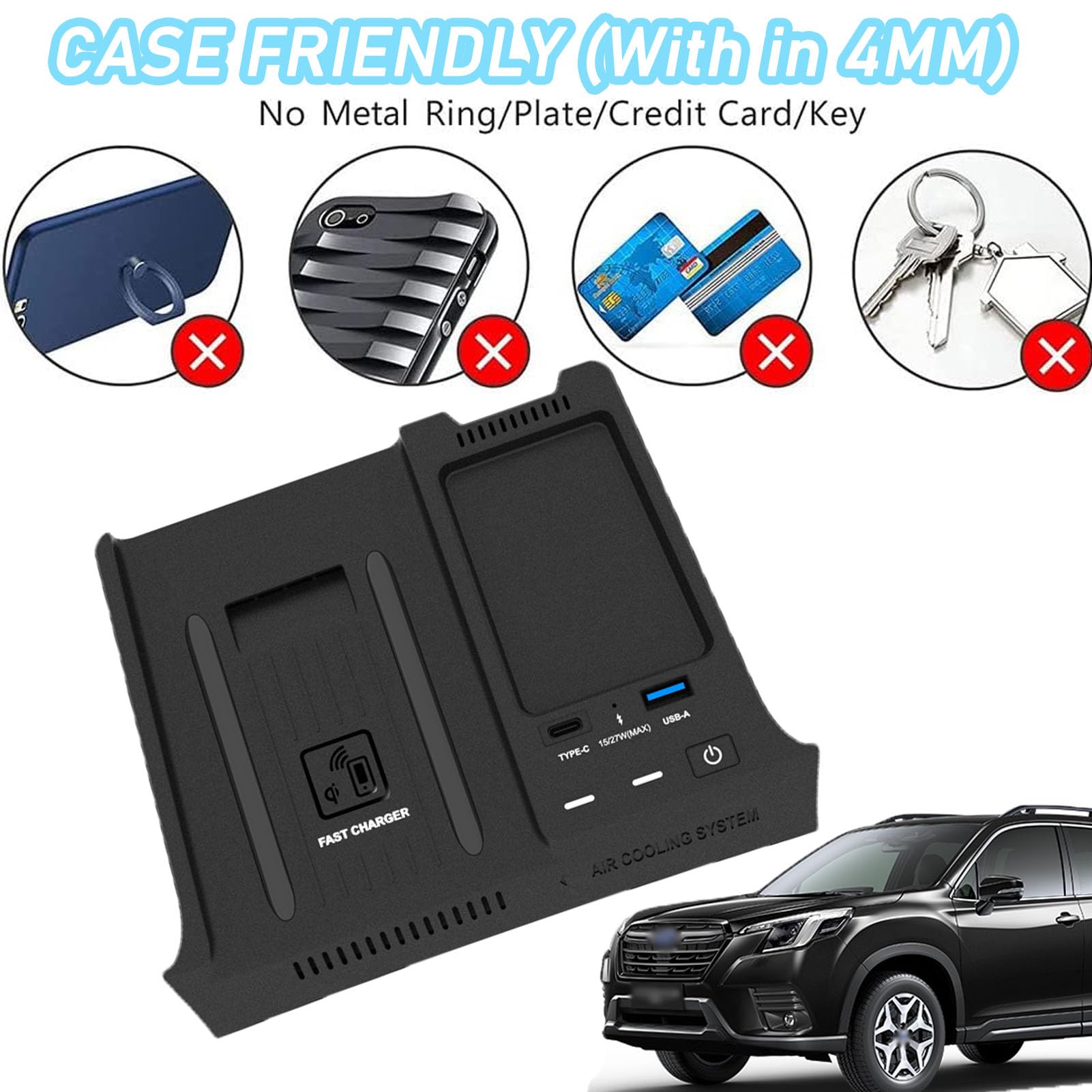 CenNa Caricabatteria per Auto Wireless per Subaru Forester (2019 2020 2021 2022 2023) Accessorio per Tutti I Modelli con Ricarica Rapida Wireless E USB Qc3.0 da 15 W Regalo per La Famiglia